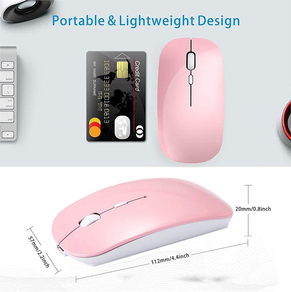 Rechargeable Wireless Bluetooth Mouse for MacBook Pro/Air, Laptop, PC, iPad Pro - Bluetooth 5.2/3.0 & 2.4G USB Receiver - Ergonomic Portable Mouse (Pink) - Perfect for Office, Travel & Home Use