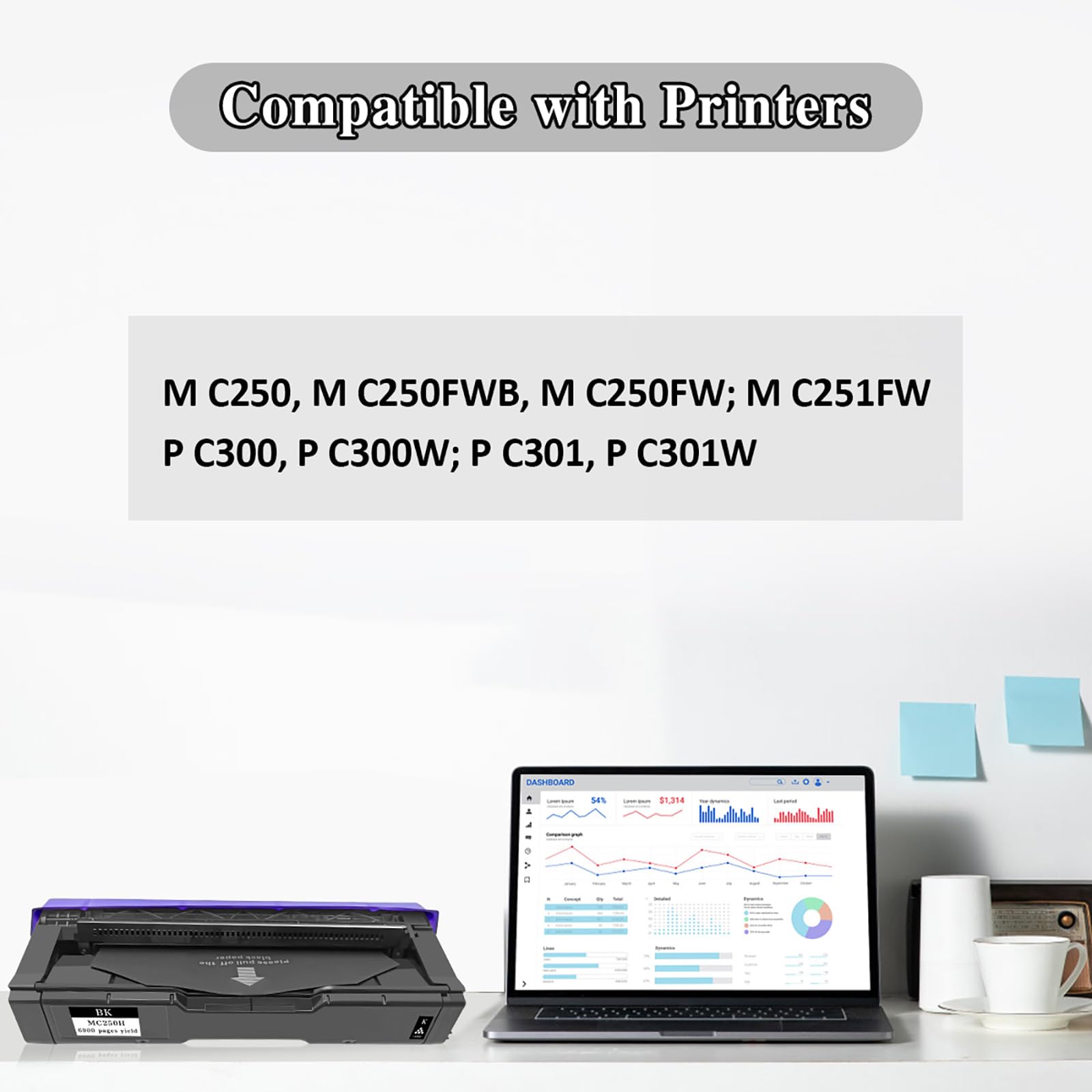 High-Capacity 4-Color Toner Cartridges for Ricoh M C250FW, M C250FWB, M C251FW, P C300W, P C301W - 6900 Pages Black & 6300 Pages CMY - Compatible with M C250, P C300, P C301, C250H, C300W - Perfect for Office Printing & High-Volume Document Production