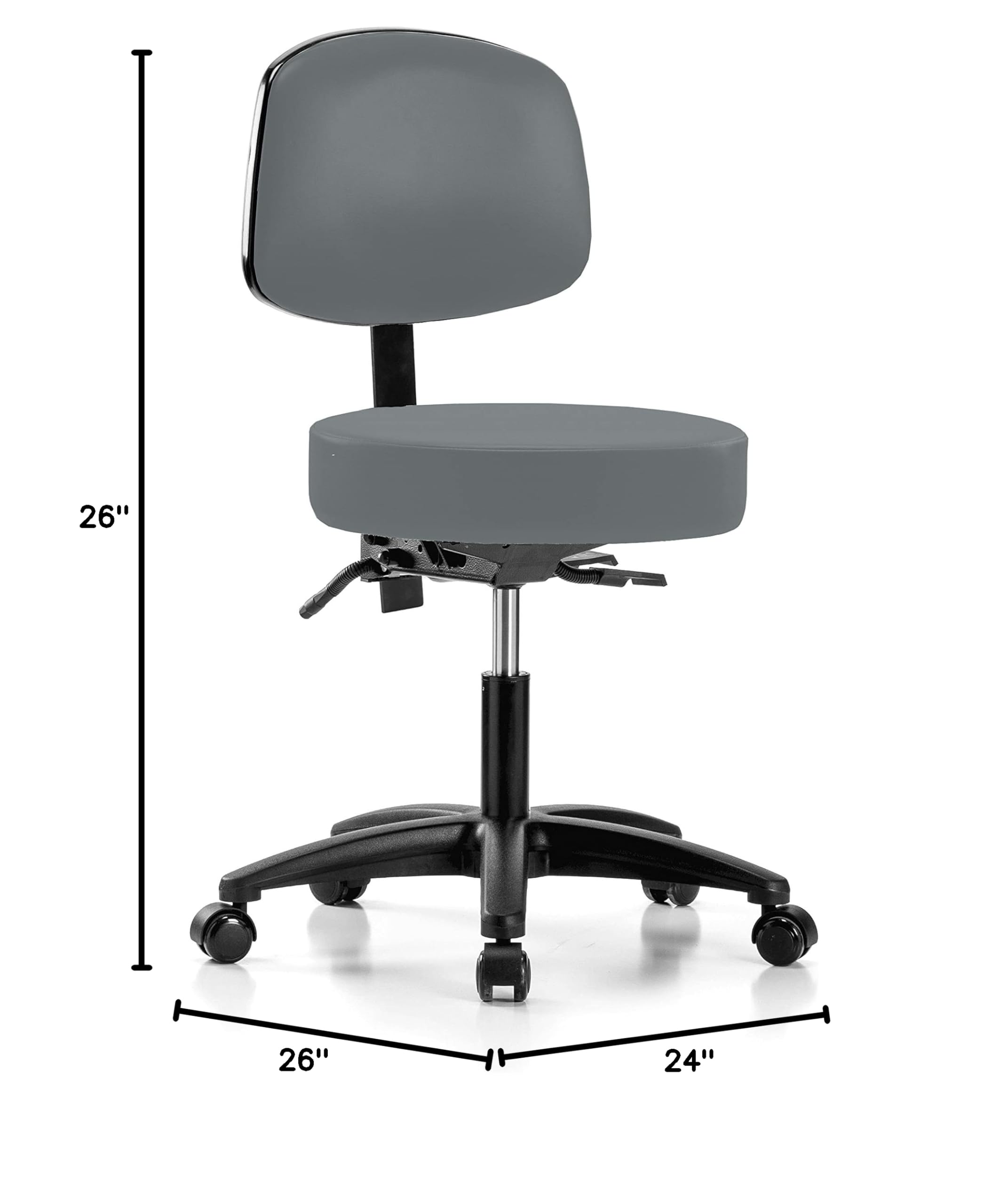 Adjustable Rolling Doctor's Stool with Back Support - 300lb Weight Capacity - Cinder Fabric - Perfect for Medical Offices, Home Desks & Carpet/Linoleum Floors