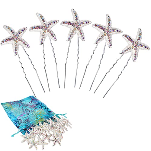 Jaciya 18 Pack Silver AB Crystal Rhinestone Starfish Hair Pins - Elegant Bridal Hair Jewelry & Women's Hair Accessories for Beach Weddings, Themed Parties & Summer Vacations