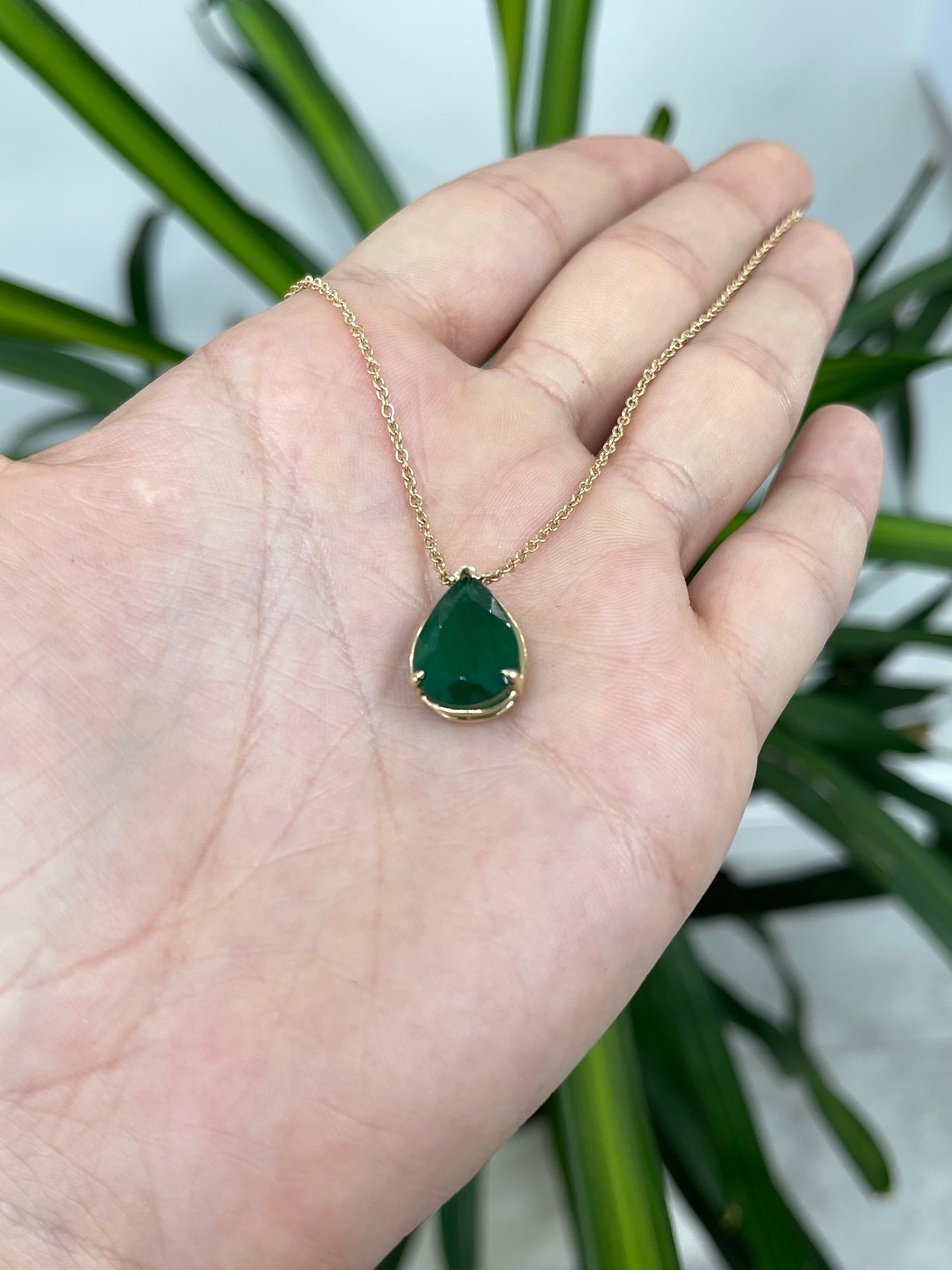 5.74 Carat 14K Gold Natural Emerald Pear Cut Solitaire Pendant Necklace with Three Prong Setting - Elegant Jewelry Gift for Women, Perfect for Weddings, Anniversaries & Special Occasions