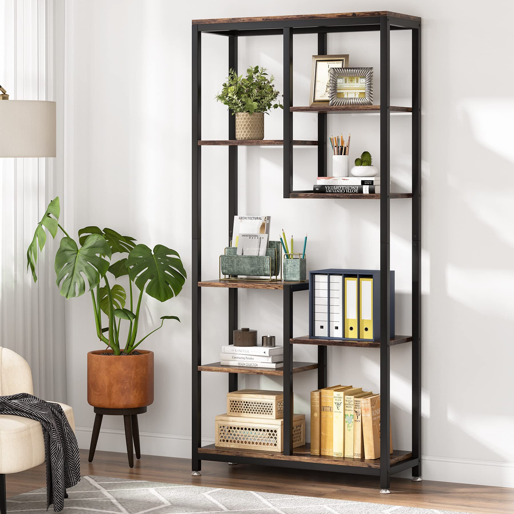 Tribesigns 6-Tier Tall Bookshelf - Industrial Style 8-Shelf Open Bookcase for Home & Office - Perfect for Living Room Storage, Book Display, and Home Organization