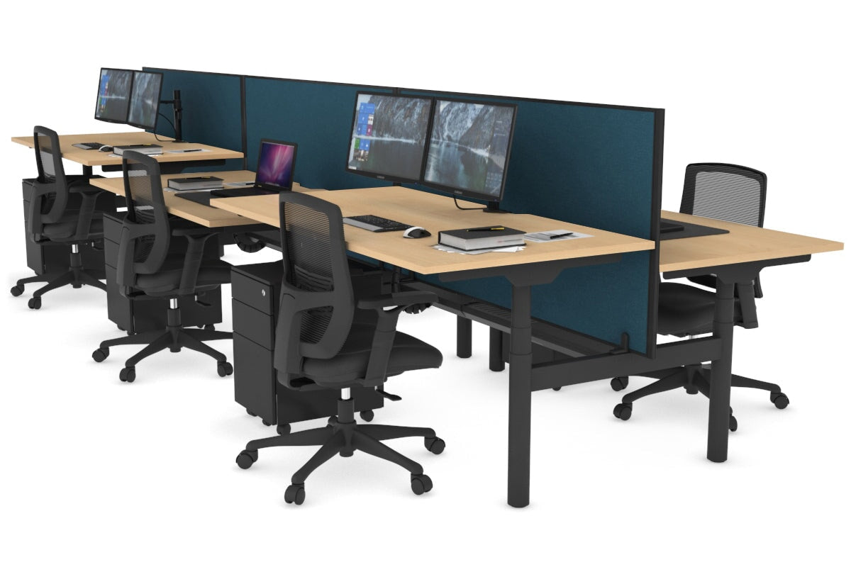 Flexi Premium Height Adjustable 6-Person H Bench Workstation - Black Frame [1800L x 800W with Cable Management] - Ideal for Office, Coworking Spaces & Home Offices