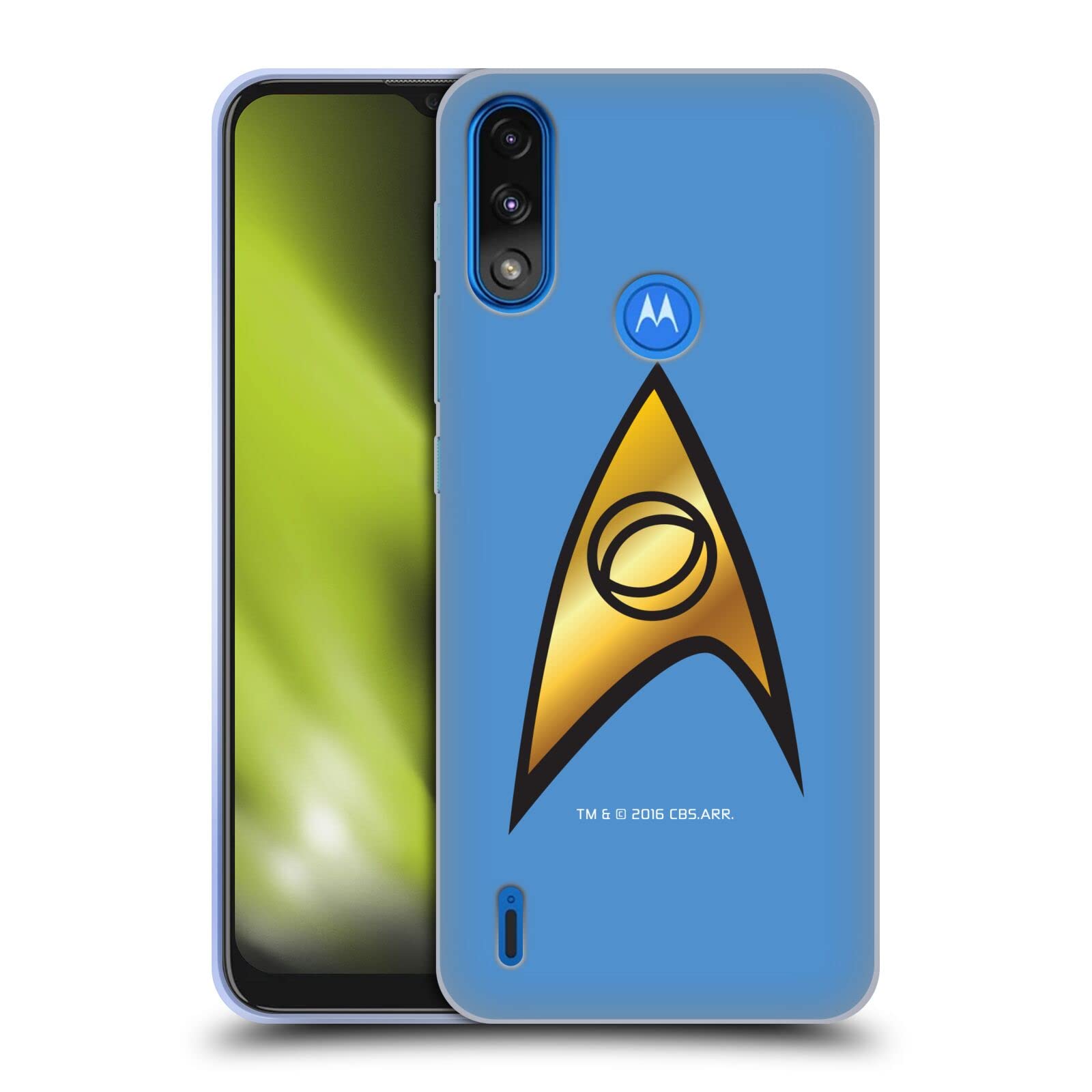 Official Star Trek Sciences Solo Uniform & Badge Soft Gel Case for Moto E7 Power/E7i Power - Licensed TOS Design for Sci-Fi Fans & Collectors - Perfect for Cosplay, Conventions & Display