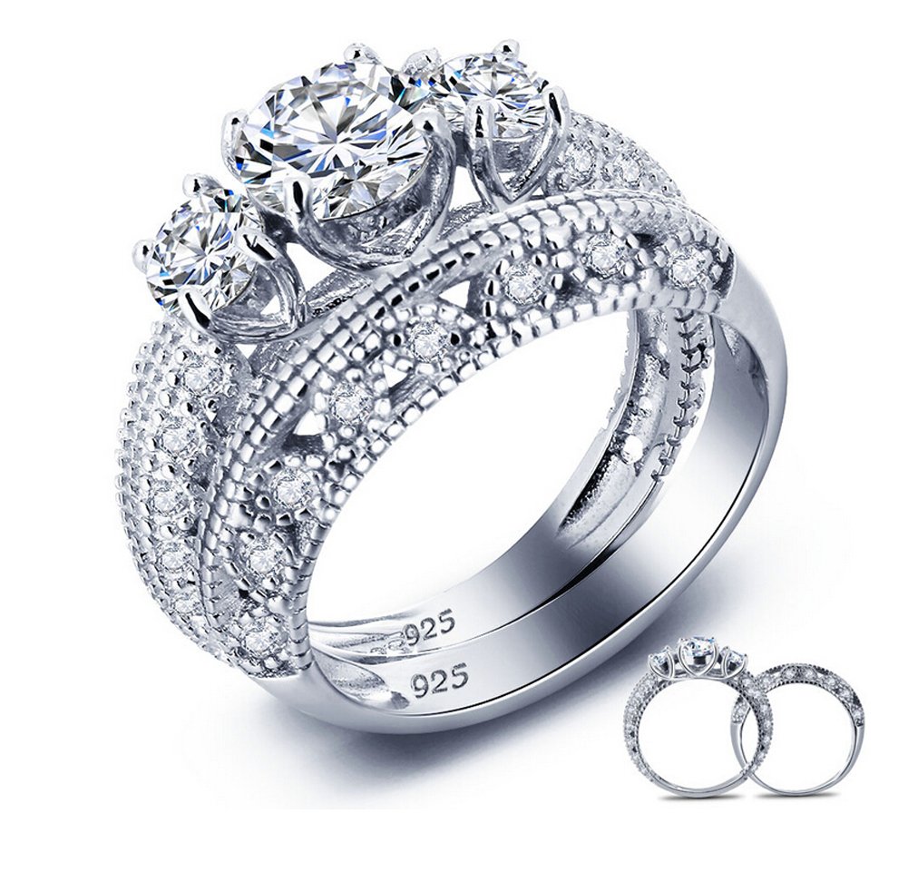 TenFit 925 Sterling Silver Women's Engagement Ring Set - Elegant Wedding Band & Solitaire Ring for Proposal, Anniversary & Special Occasions