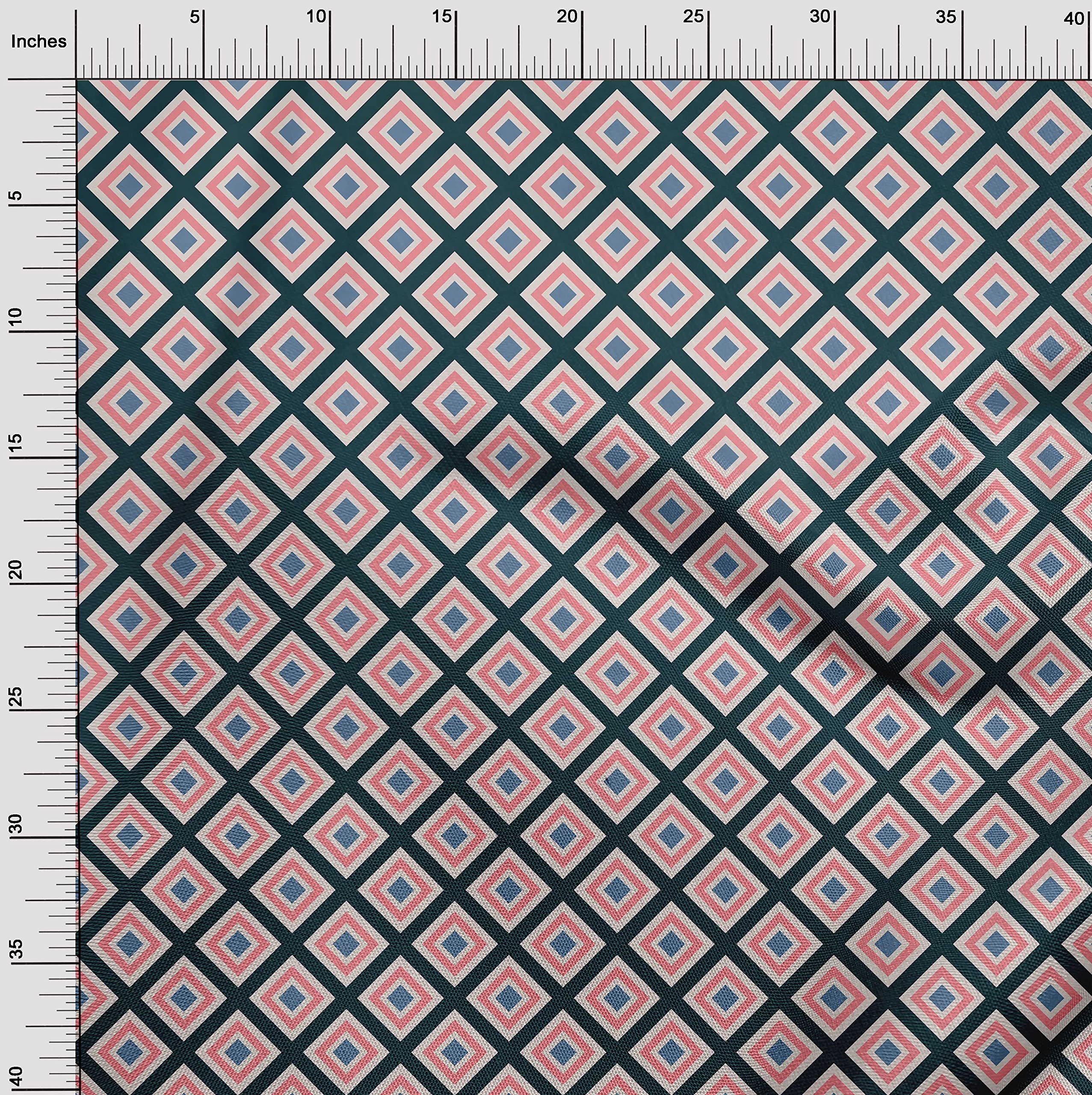 oneOone Velvet Pink Fabric - Geometric Print Dress Material, 58 Inch Wide by The Yard (8455) - Perfect for DIY Dresses, Home Decor & Craft Projects
