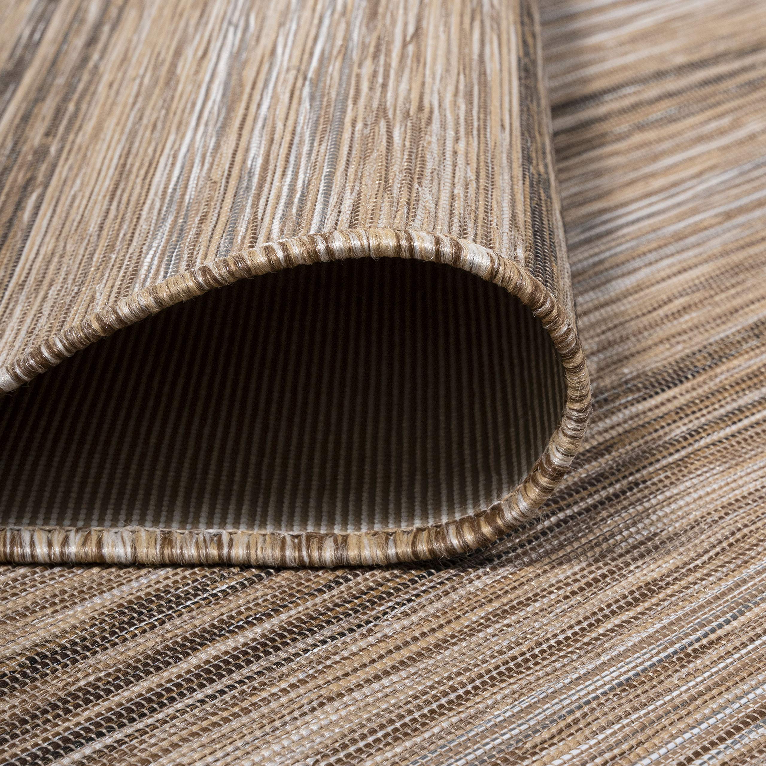 JONATHAN Y TSN101A-6R Modern Farmhouse Wide Stripe Area Rug - 6' Round Indoor/Outdoor Rug in Brown/Natural | Non-Shedding, Easy to Clean | Perfect for Bedroom, Kitchen, Backyard & Patio Decor