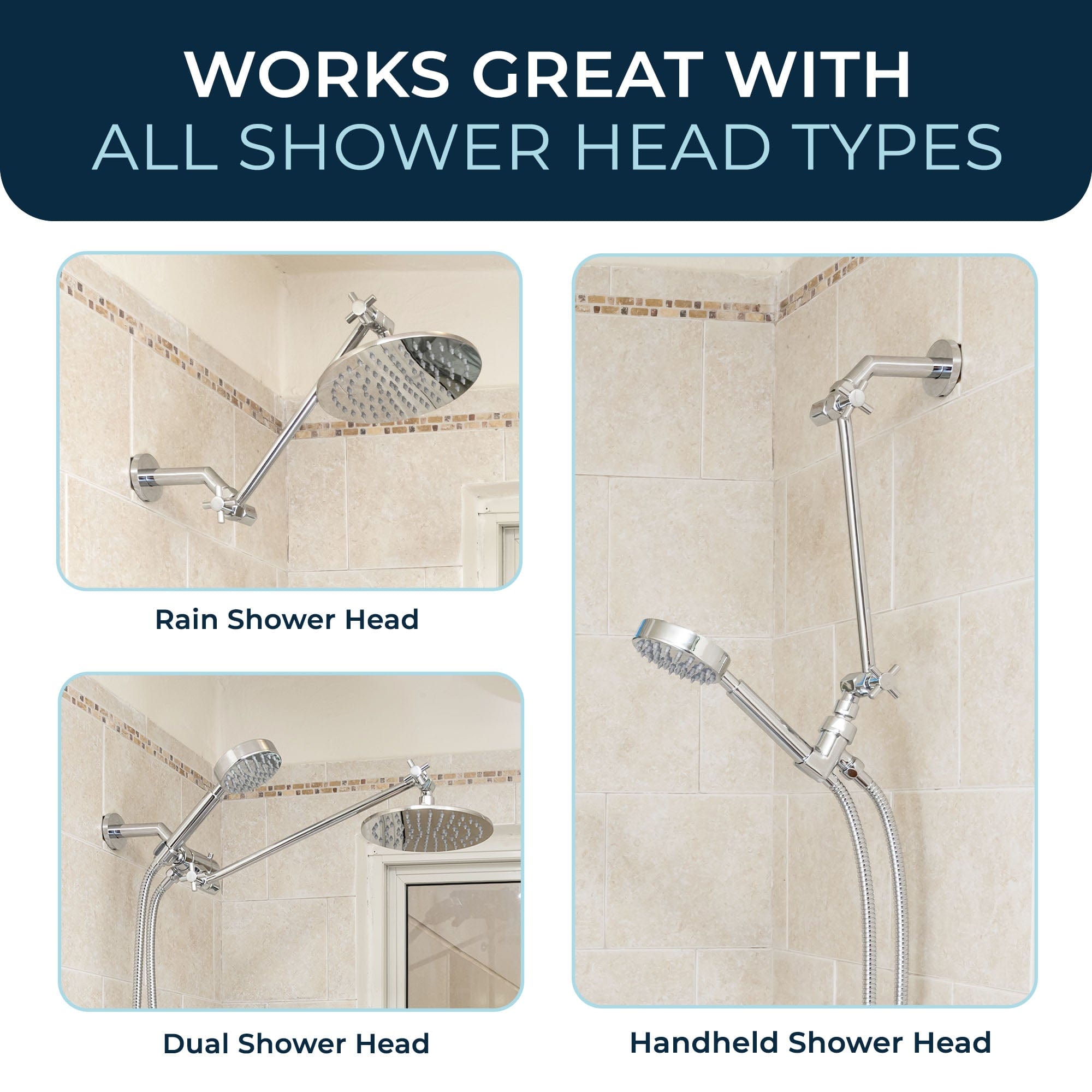 All Metal Adjustable Shower Arm Extension - Extendable Shower Pipe for Height Adjustment, Perfect for Bathroom Renovation & Comfortable Showering Experience