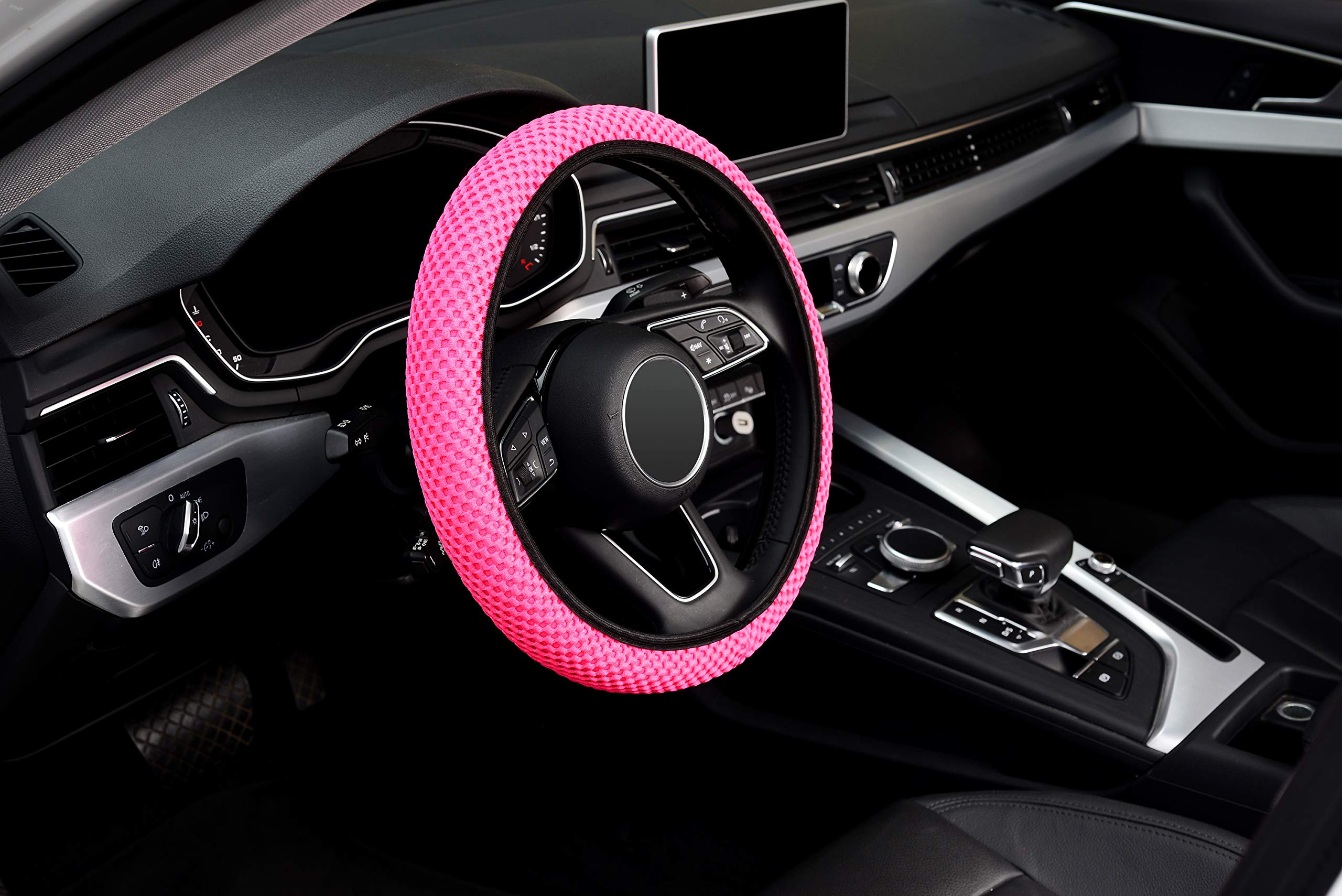 LABBYWAY Microfiber Car Steering Wheel Cover - Universal 15 Inch Elastic Stretch Steering Wheel Cover for Comfort (Pink) | Keeps Hands Warm in Winter & Cool in Summer | Perfect for Daily Commuting & Road Trips