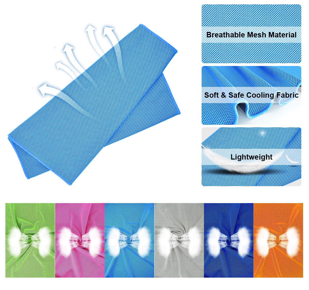 Vofler 6 Pack Cooling Towels - Microfiber Ice Cold Neck Wrap & Headband (40