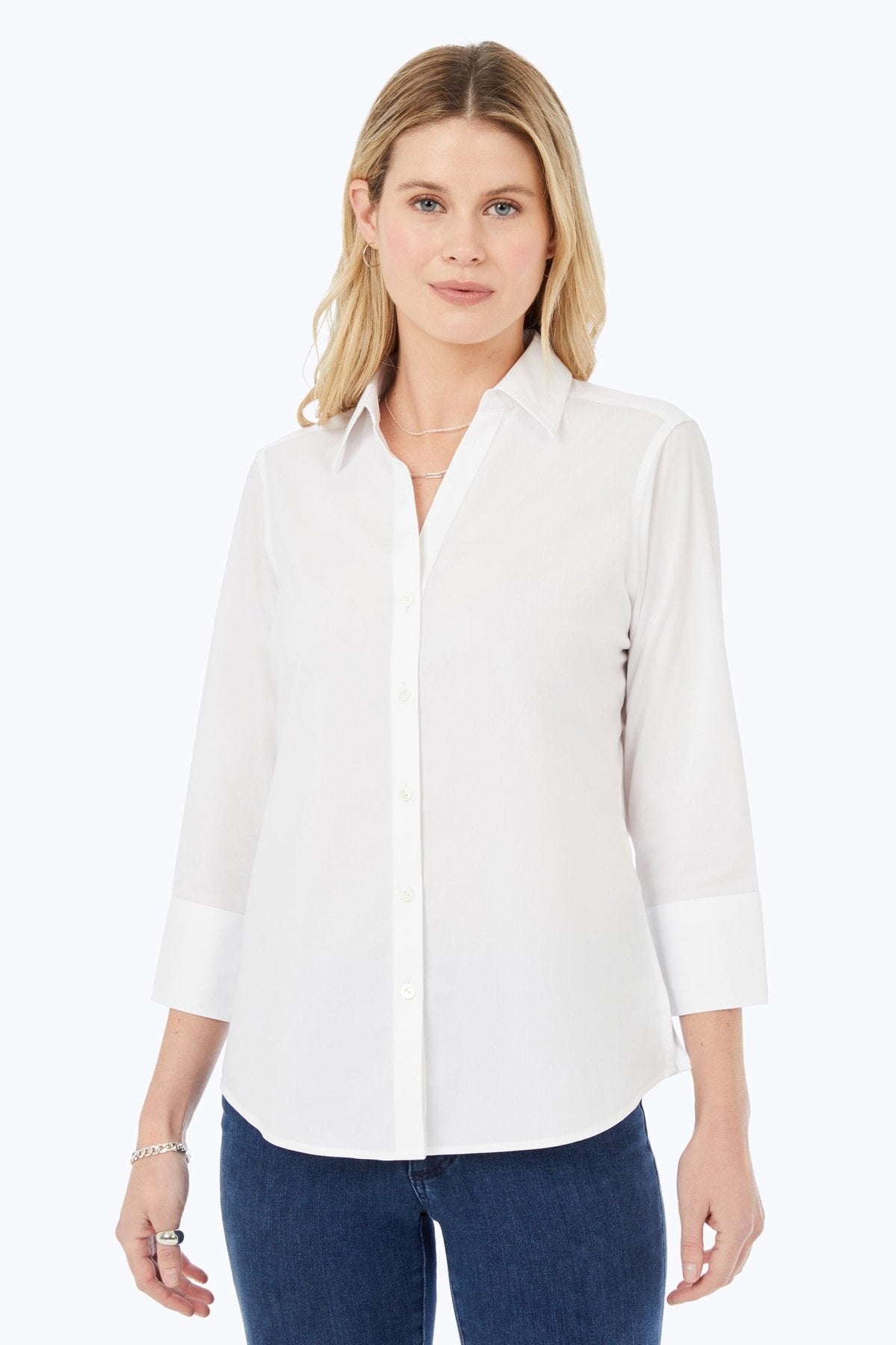 Mary No Iron Stretch 3/4 Sleeve Shirt - Wrinkle-Free Comfort Blouse for Women - Perfect for Office, Travel & Casual Wear
