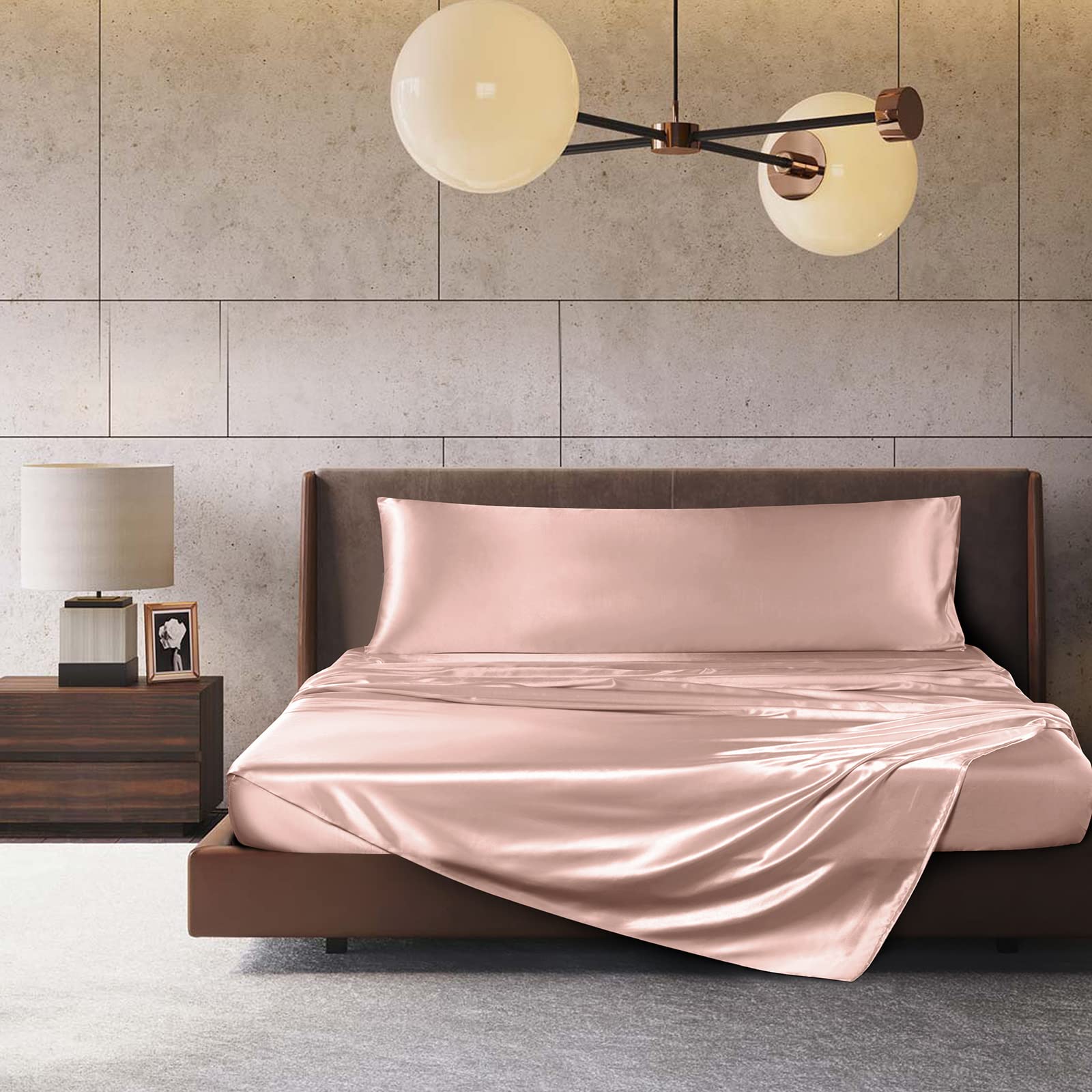 Treely Satin Pillow Covers 20x48 Inches - Silky Smooth Body Pillowcase for Hair & Skin Protection - Envelope Closure Long Pillow Case (Champagne) - Perfect for Bedroom Decor, Travel & Beauty Sleep