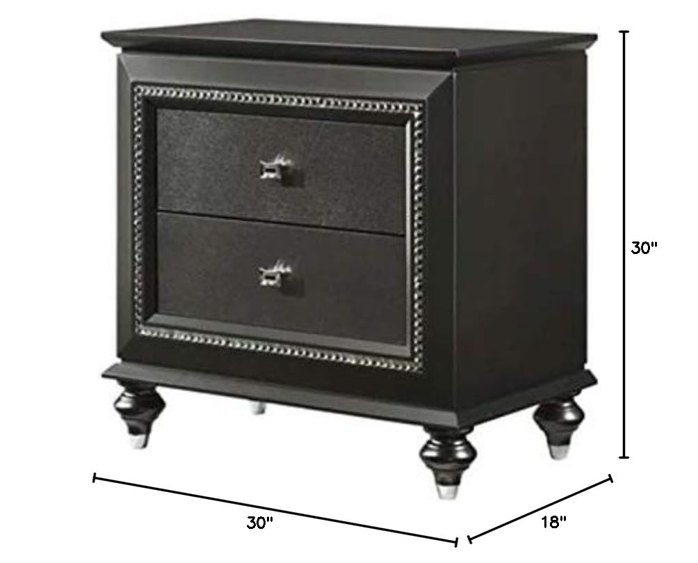 BOWERY HILL 2-Drawer Nightstand with USB Charging Port - Modern Bedside Table in Metallic Gray Finish | Perfect for Bedroom Storage & Phone Charging While Sleeping