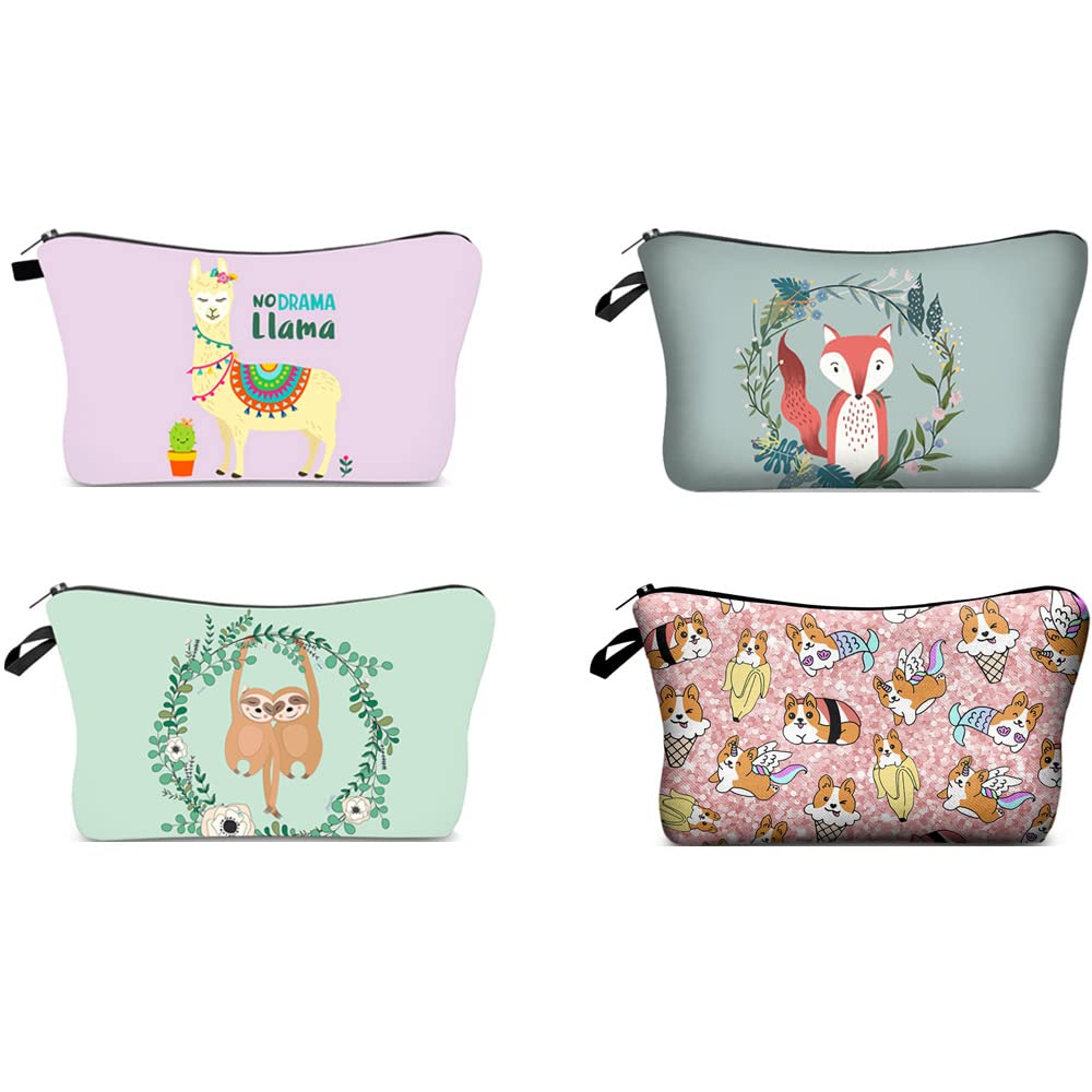 4 Pack Waterproof Makeup Pouch Set - Zippered Cosmetic & Toiletry Organizer Bags for Women & Girls (Animal Print) - Perfect for Travel, Gym, Bathroom Storage & Makeup Tools Organization