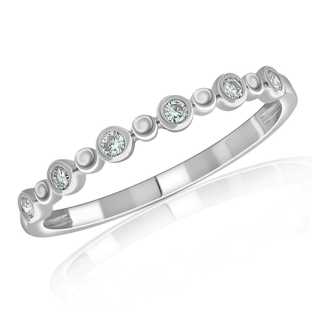1/8 Carat (Ctw) Natural Diamond Half Eternity Stackable Ring - 14K White Gold Wedding Band (H-I Color, I2 Clarity) | Anniversary, Engagement & Promise Ring for Women | US Size 7 | Perfect for Everyday Wear, Date Nights & Special Occasions