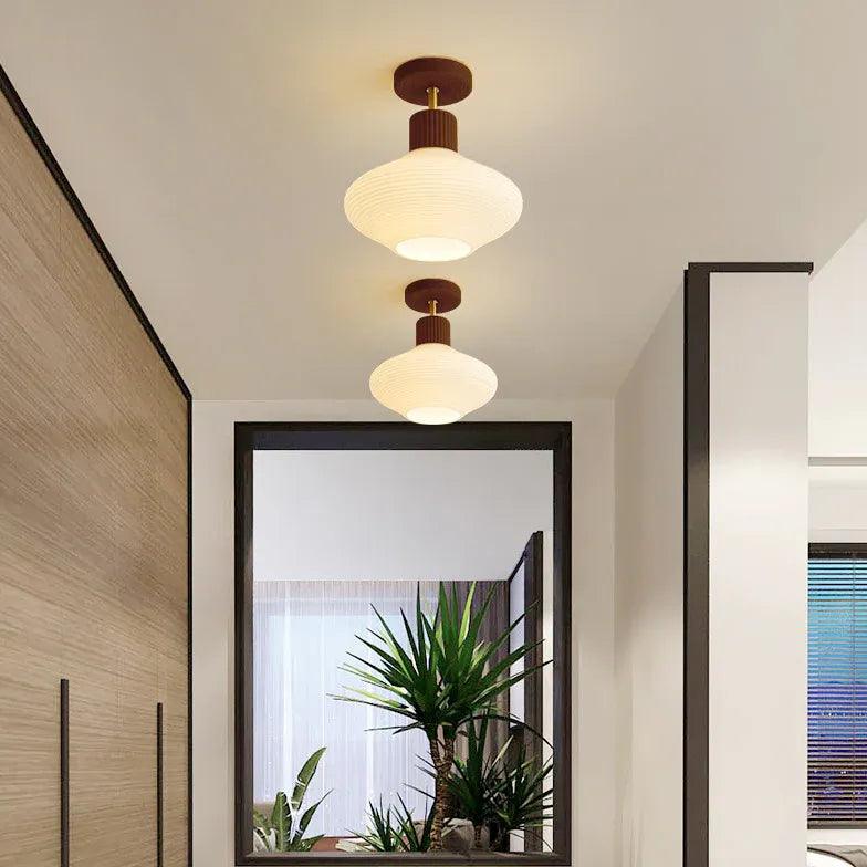 Modern Wooden & White Glass Corridor Ceiling Light Fixture - Elegant Farmhouse Style Chandelier for Hallway, Entryway, Staircase Lighting - Dimmable LED Compatible