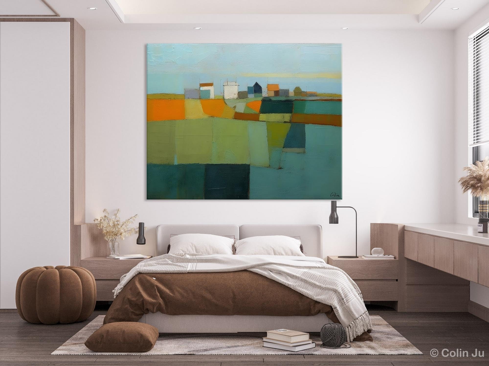 Extra Large Abstract Landscape Canvas Painting - Handmade Acrylic Wall Art for Living Room & Bedroom Decor | Modern Home Office Artwork