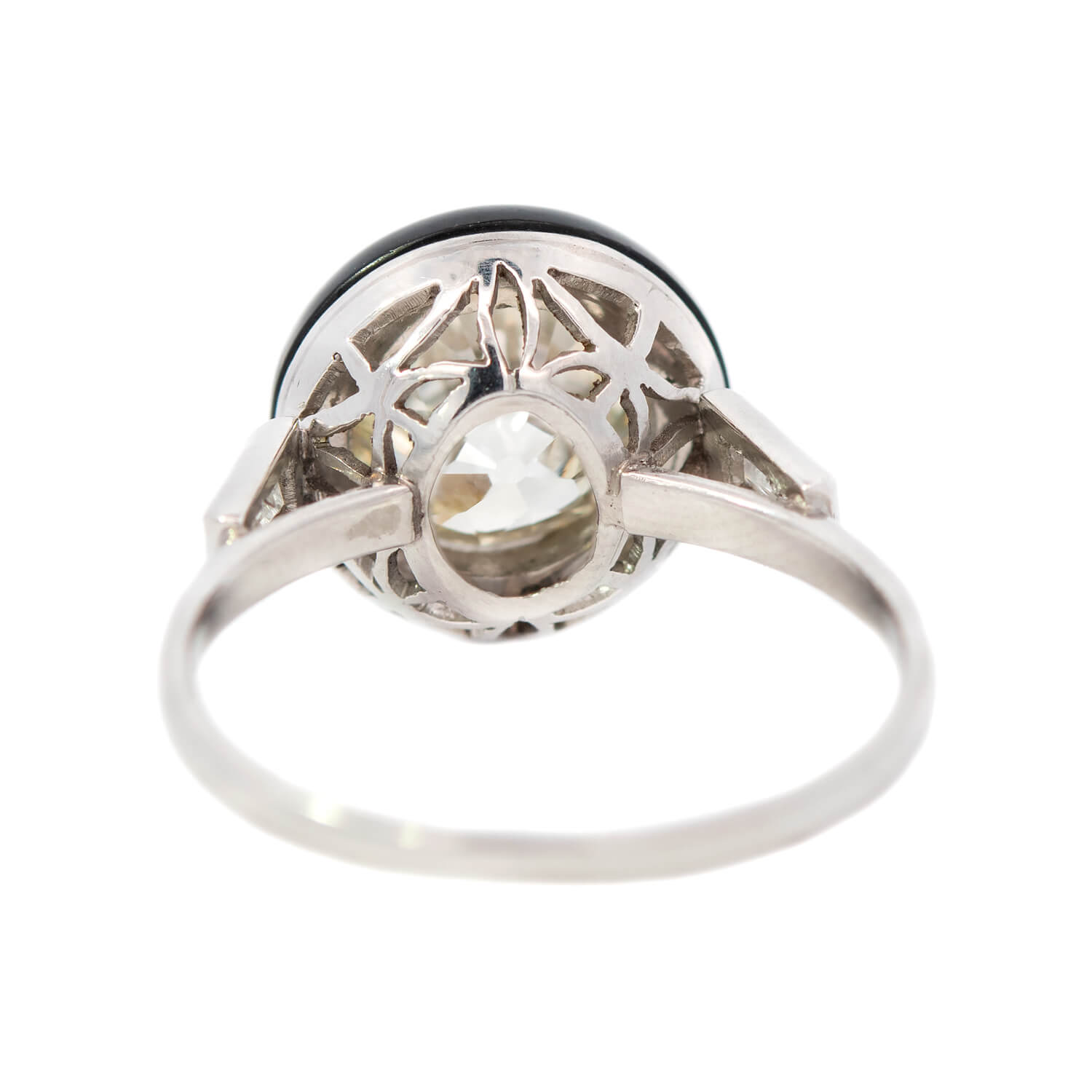 Vintage Art Deco Platinum Halo Onyx and Diamond Engagement Ring - Perfect for Wedding, Anniversary & Special Occasion Gifts