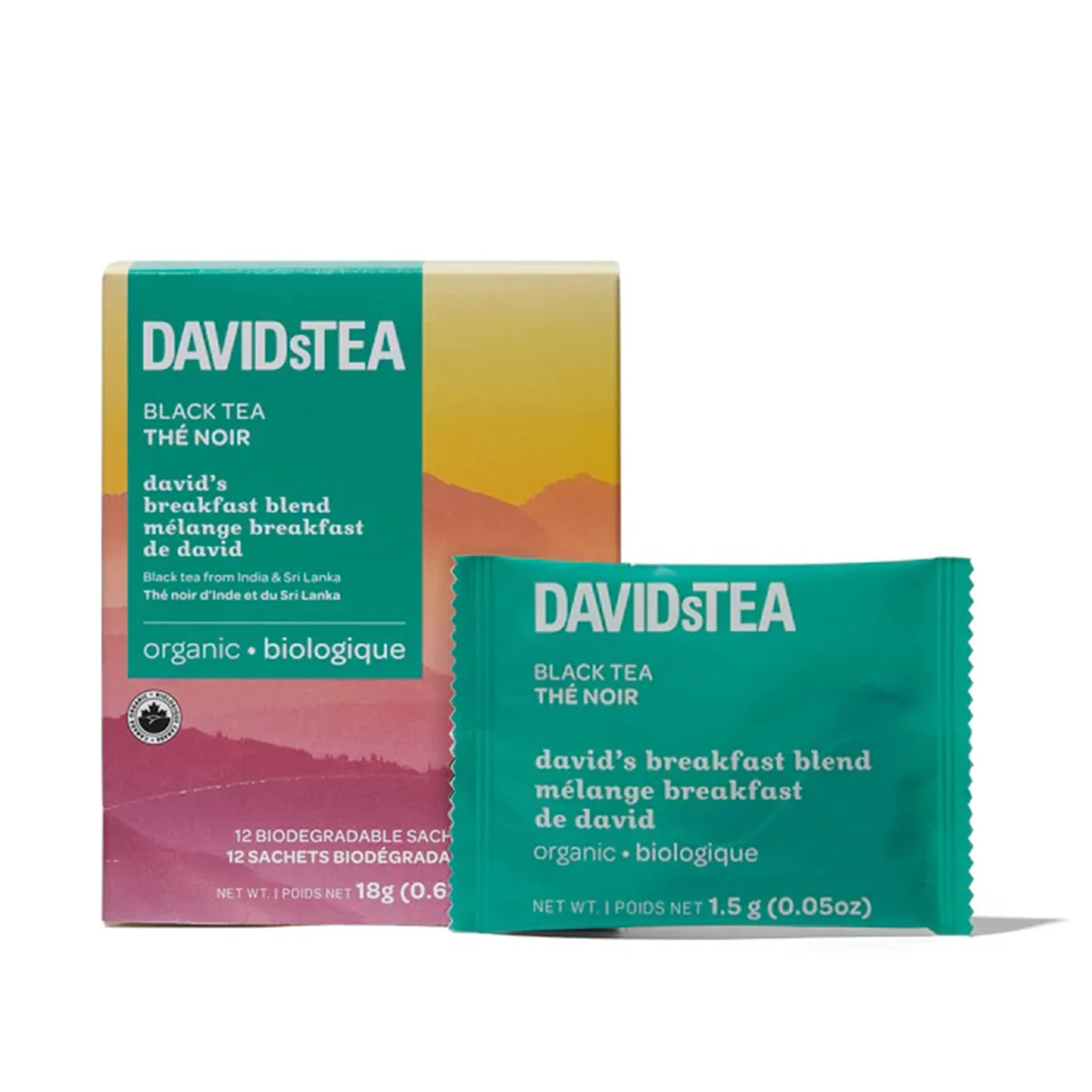 Organic Breakfast Blend Tea Bags by David's Tea | 12 Pack | Caffeinated Black Tea for Morning Energy & Focus | Perfect for Home, Office, or Travel