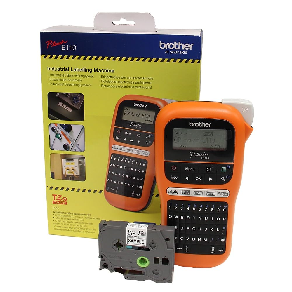 Brother PT-E110 Label Maker - Portable Handheld P-Touch Electrician Label Printer with QWERTY Keyboard | 12mm Tape Capacity | Includes White Tape with Black Text | Perfect for Electrical Wiring, Office Organization & Home Labeling Needs