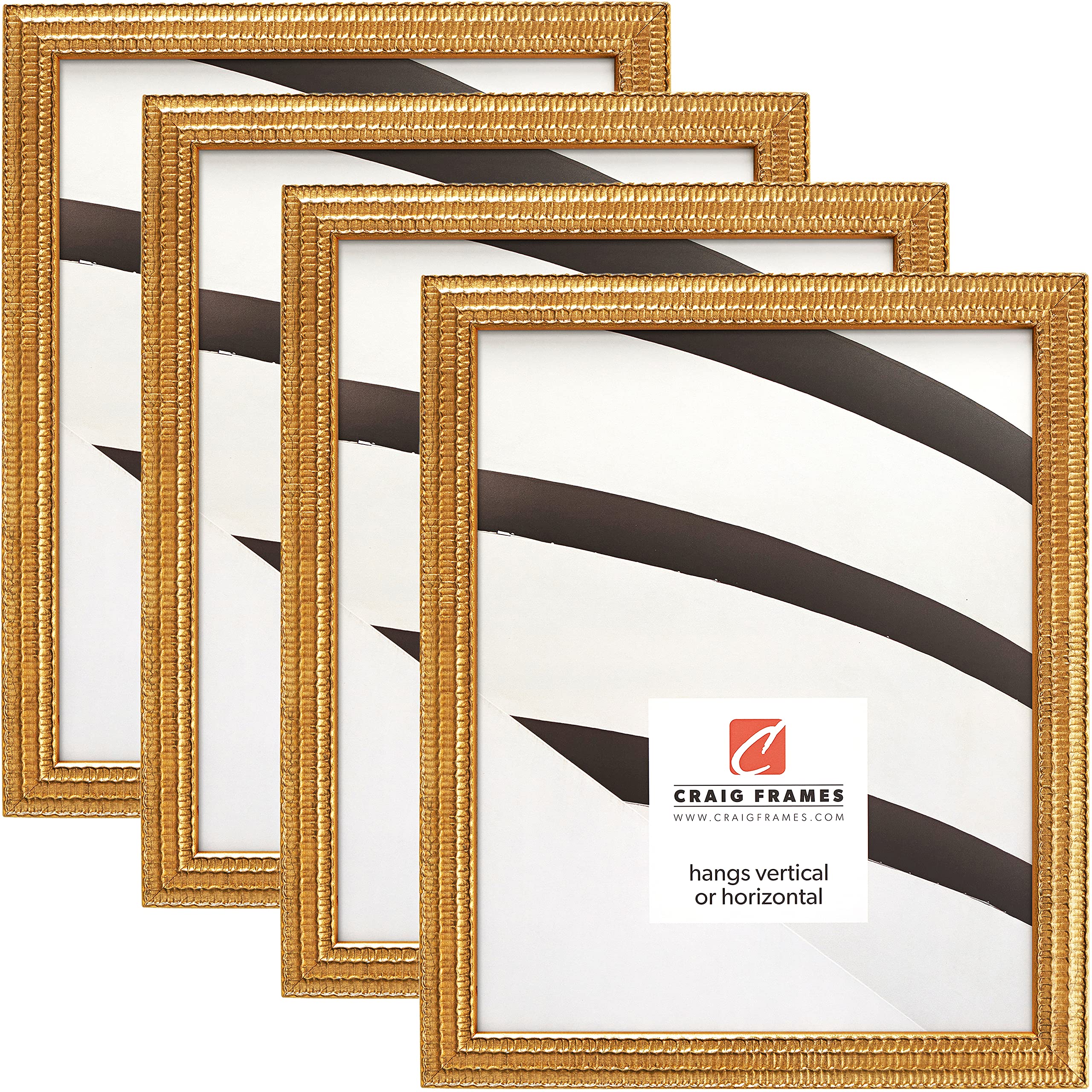 Craig 10x13 Inch Gold Picture Frames - Set of 4 for Wall Decor