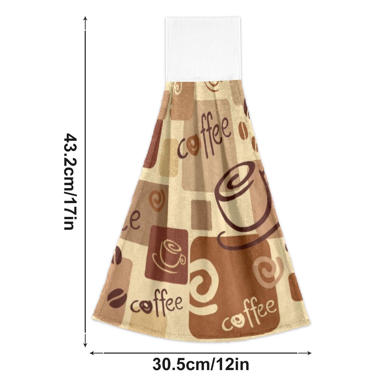 Premium Absorbent Hanging Kitchen Towels Set of 2 - Coffee Beans & Cups Design for Bathroom, Laundry & Kitchen - 12x17 Inches Soft Hand Towels with Ties - Perfect for Drying Dishes, Cleaning Countertops & Decorating Your Home