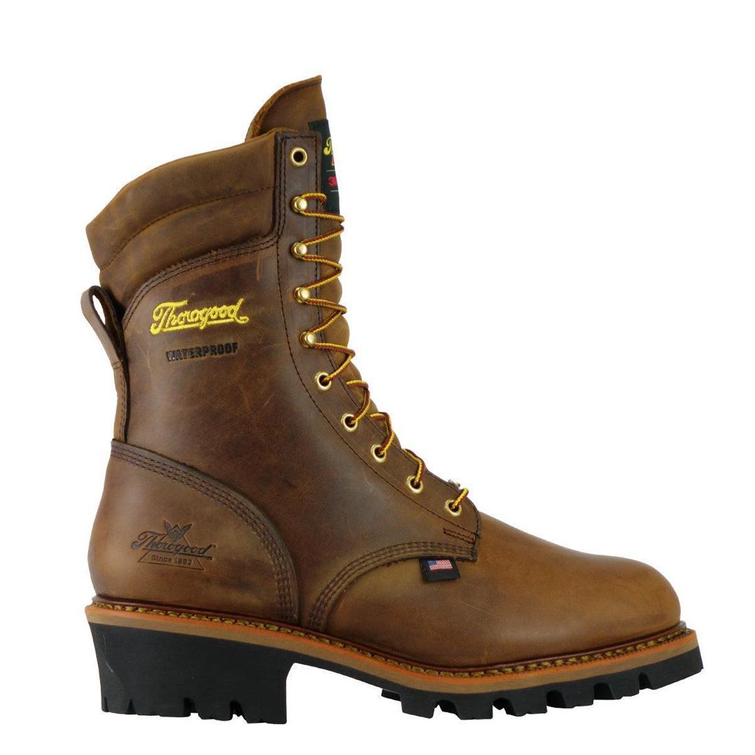 Logger Series 9 Insulated Waterproof Boots for Men - Crazy Horse Brown Leather Work Boots - Winter Snow Hiking & Construction Work Safety Shoes