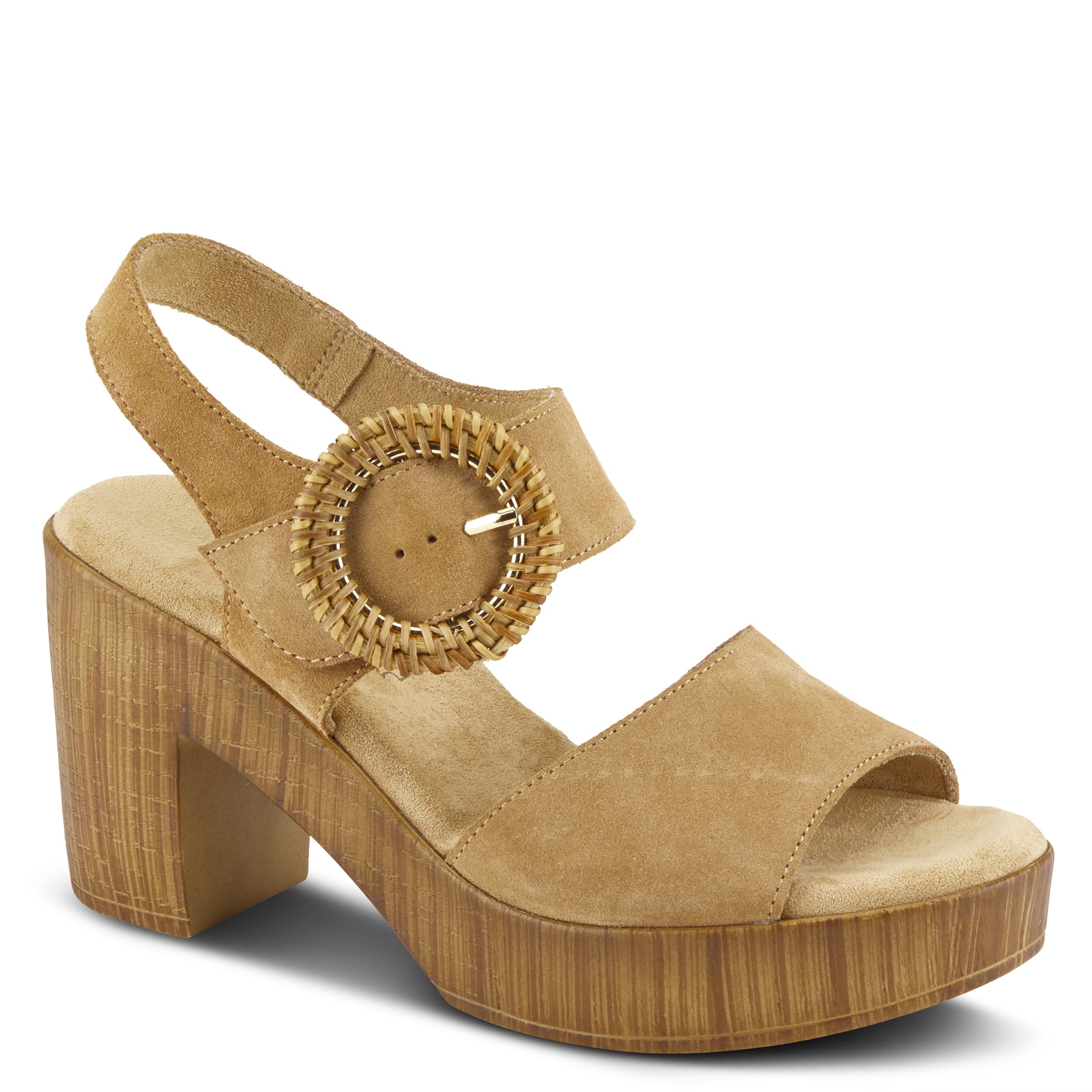 Spring Step Women's Gamona Ankle-Strap Heeled Sandals with Decorative Buckle - Cork Chunky High Heel Shoes for Women | Comfortable Summer Wedges for Outdoor Parties, Weddings & Date Nights