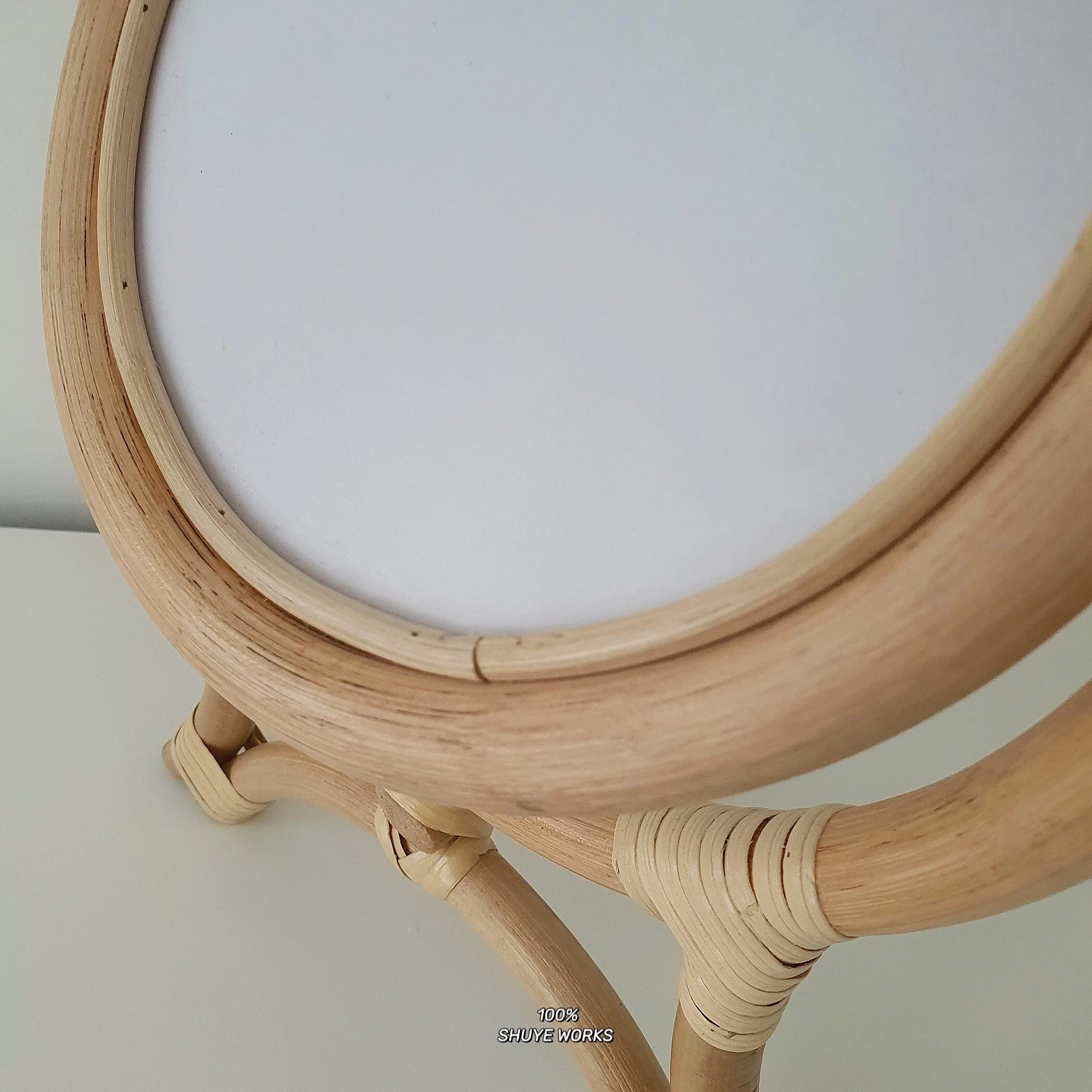 Hand-Woven Rattan Vanity Mirror - Natural Makeup Mirror with Flip Design for Dressing Table | Retro Vertical Standing Mirror for Bedroom, Bathroom & Home Decor