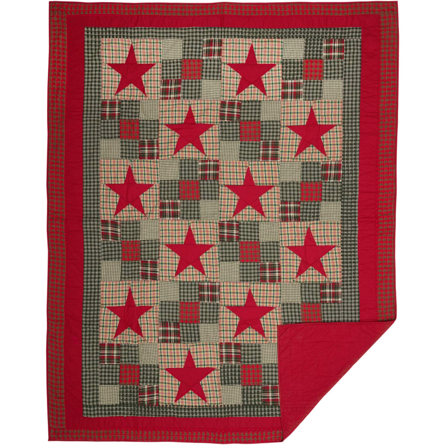 VHC Brands Forreston Ninepatch Twin 86x68 Inch Quilt Set - Red & White Checkered Bedspread for Cozy Bedroom Decor | Perfect for Guest Rooms, Dorm Essentials & Farmhouse Style Bedding