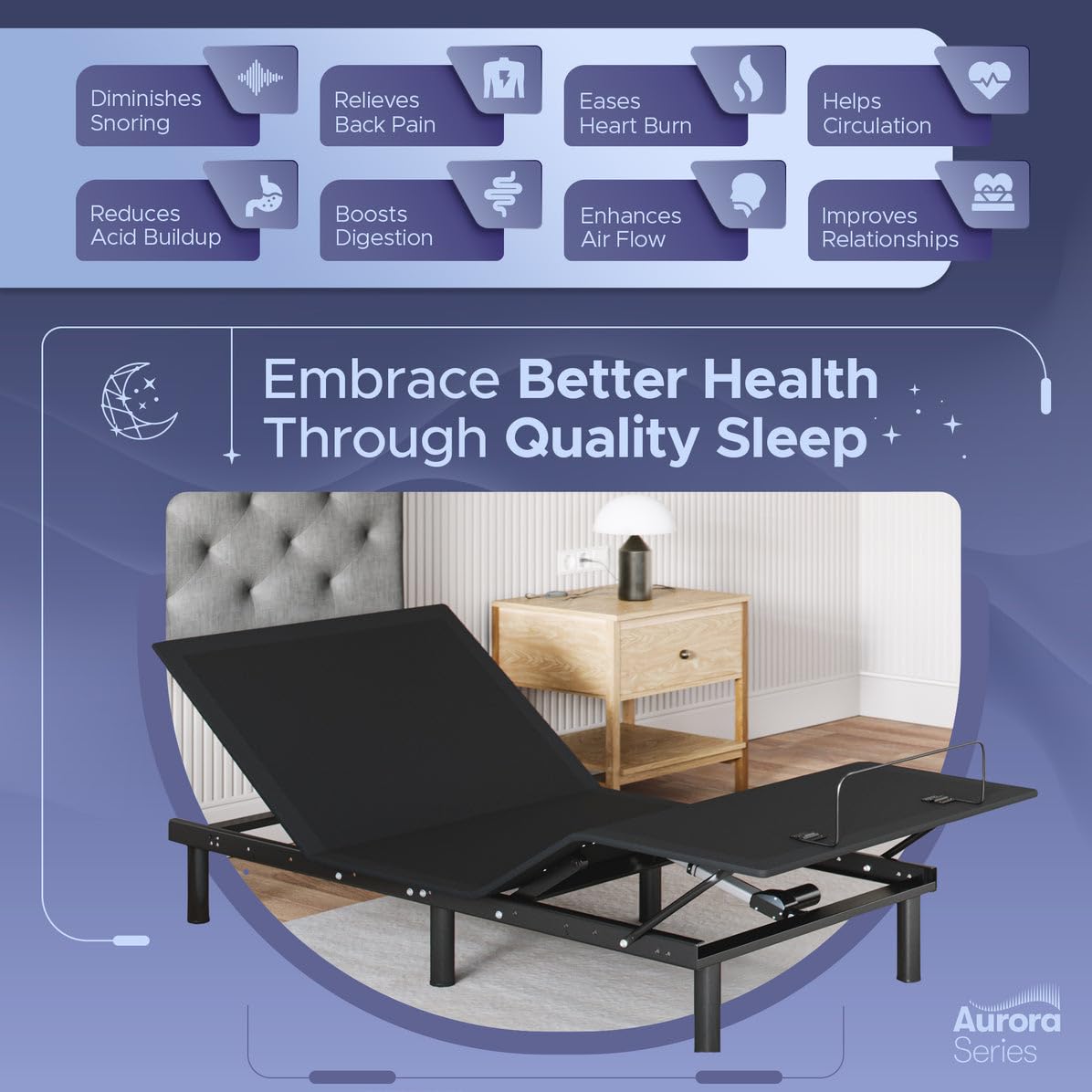 Aurora Adjustable Bed Base Frame Only - Easy Assembly, Head & Foot Lift, Zero Gravity, Memory Positions - Twin XL - Perfect for Home, Office & Guest Room Comfort