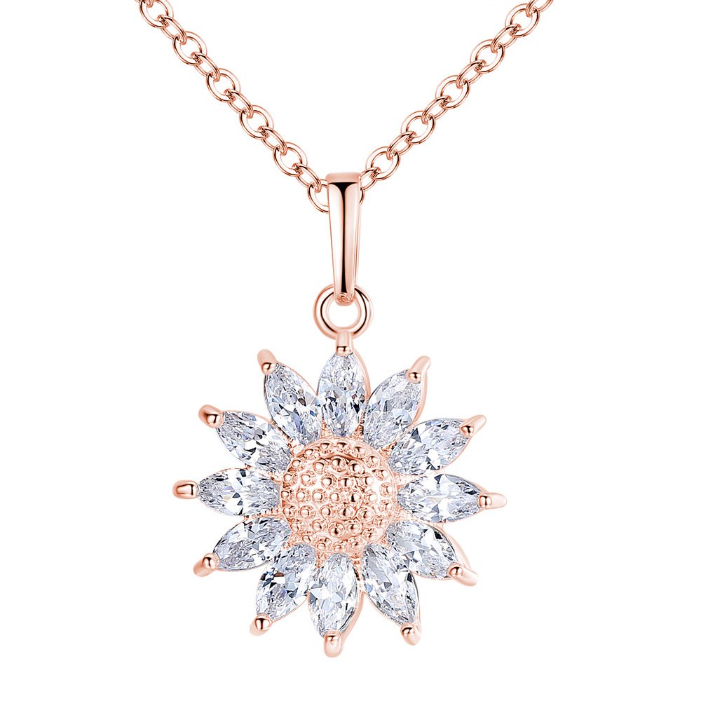 18K Rose Gold Plated Cubic Zirconia Snowflake Pendant Necklace for Women - Elegant CZ Jewelry Fashion Necklaces, 18