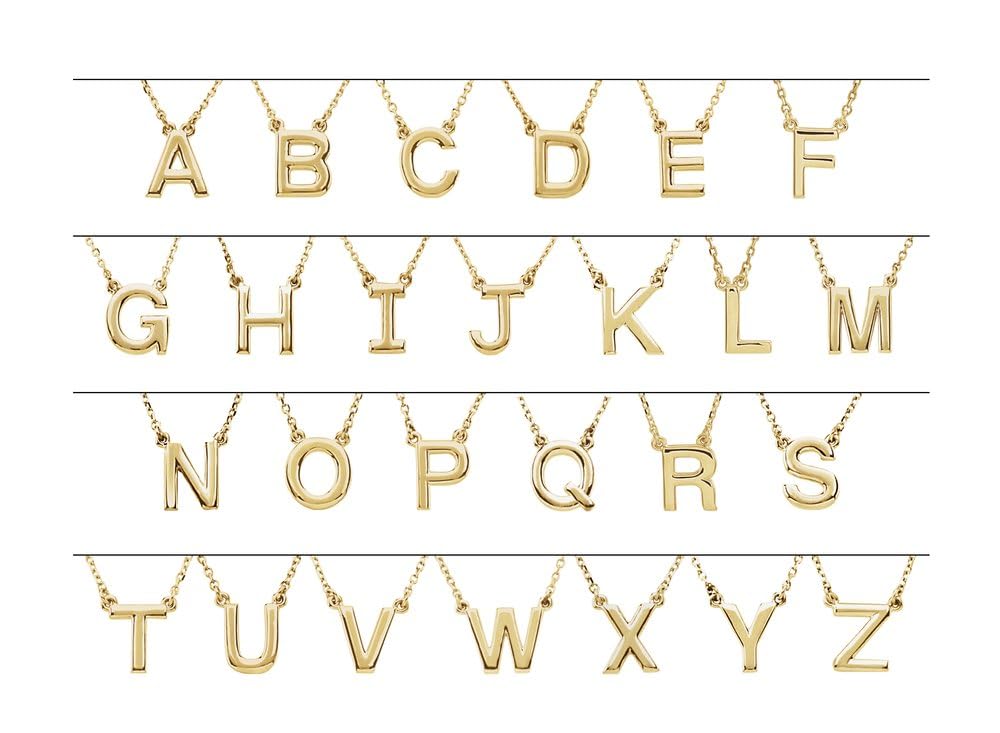 925 Sterling Silver Initial Necklace - Personalized Letter Block Pendant, 16