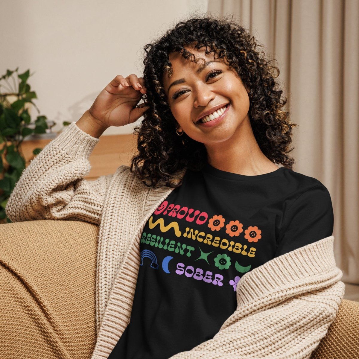 Rainbow Resilience Relaxed Tee - Soft & Comfortable Sober T-Shirt for Everyday Wear | Casual Outfit, Lounge & Street Style