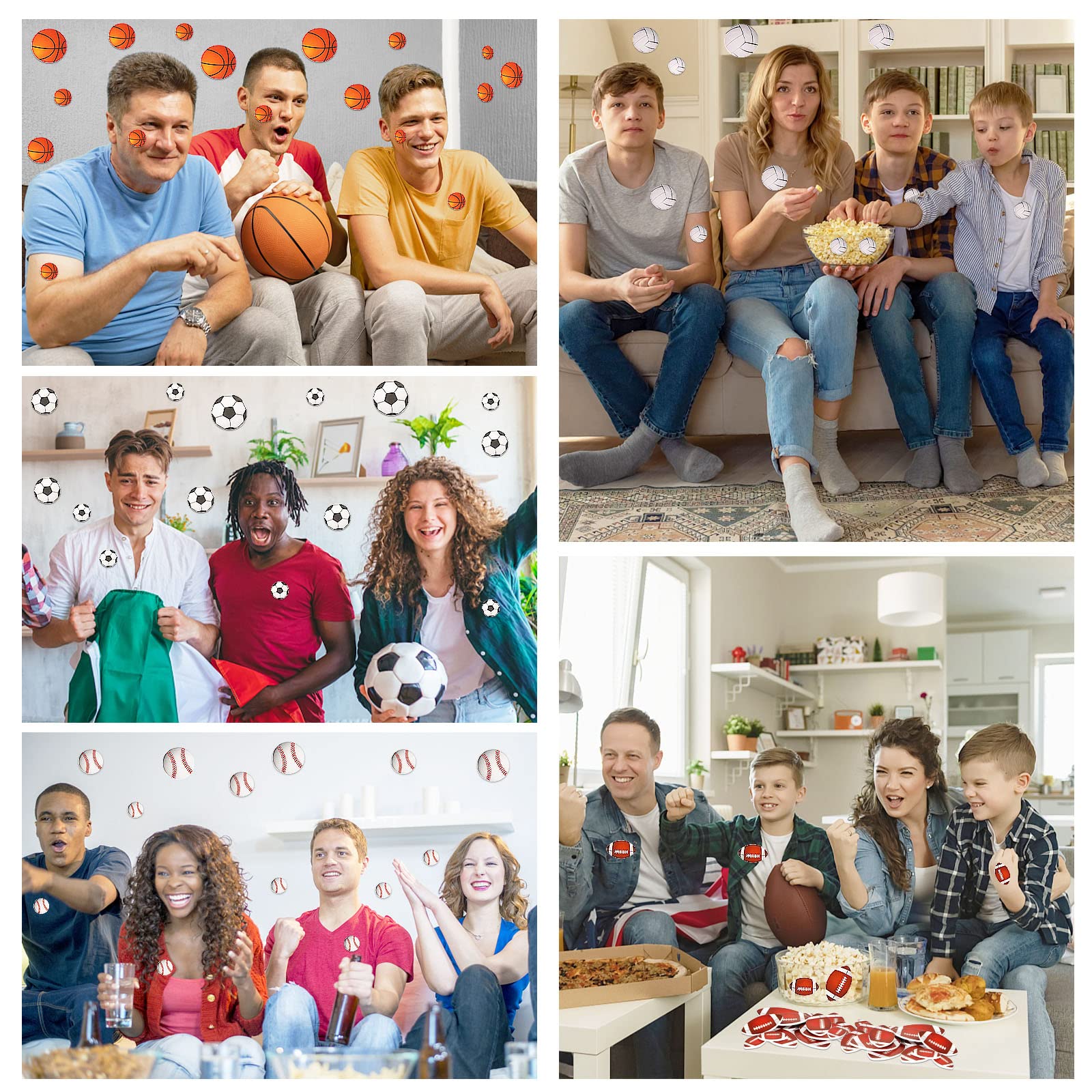 JULBEAR 300Pcs Self-Adhesive Foam Sports Stickers for Kids - Basketball, Football, Soccer, Volleyball - Perfect for Sports Themed Parties, Arts & Crafts, DIY Decorations & School Projects