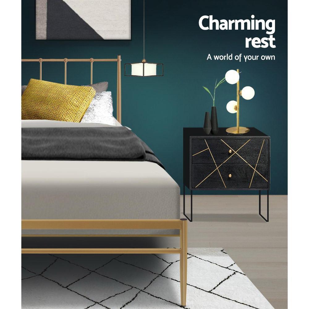 Amor Bed Gold & Normay Series Pillow Top Mattress - Medium Firm Support for Back Pain Relief - Double Package Set - Perfect for Master Bedroom, Guest Room & Apartment Sleeping
