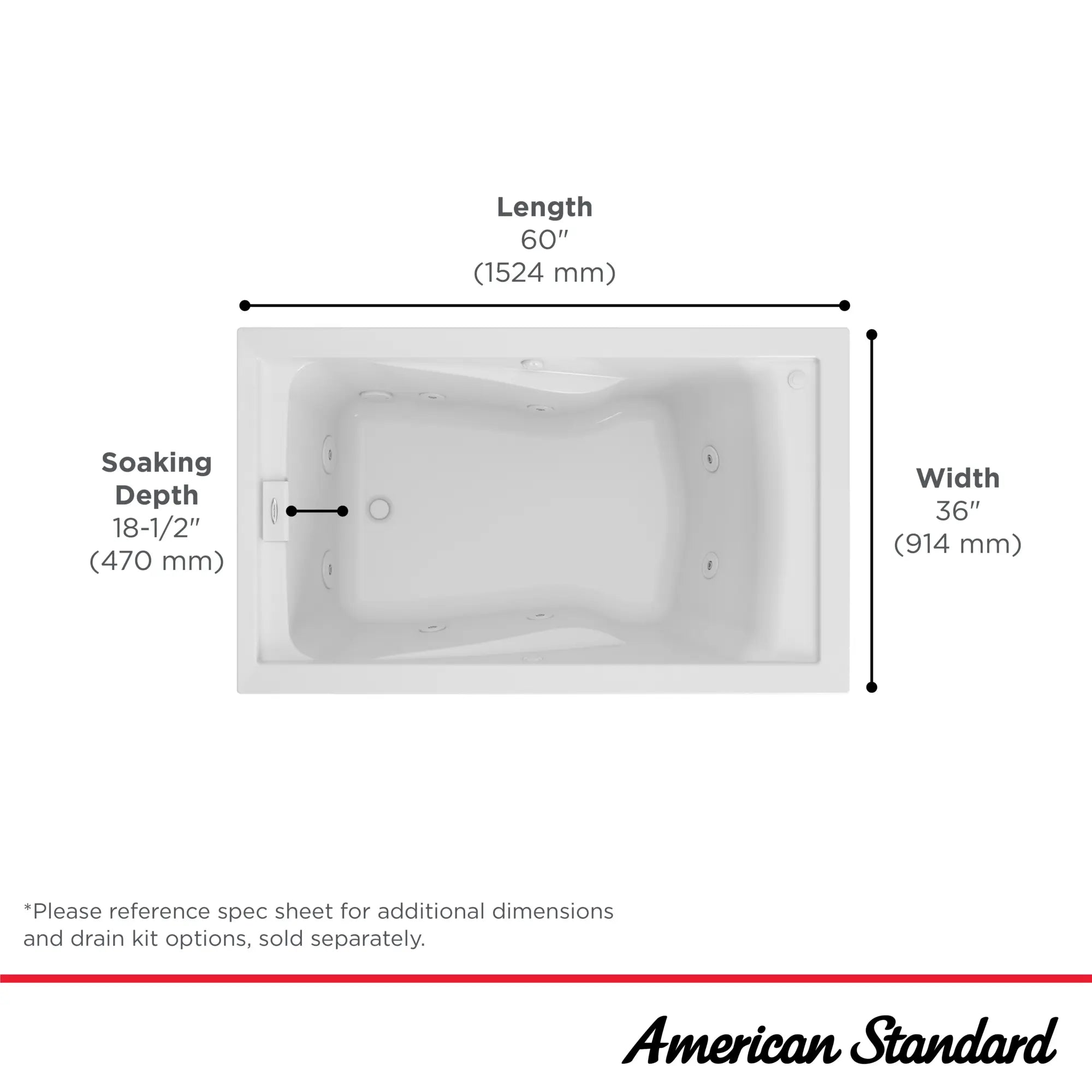 EverClean 60x36 Inch Whirlpool Bathtub - Premium Acrylic Drop-In Soaking Tub with Water Jets for Relaxation - Perfect for Master Bathroom, Spa Retreat & Luxury Home Renovation