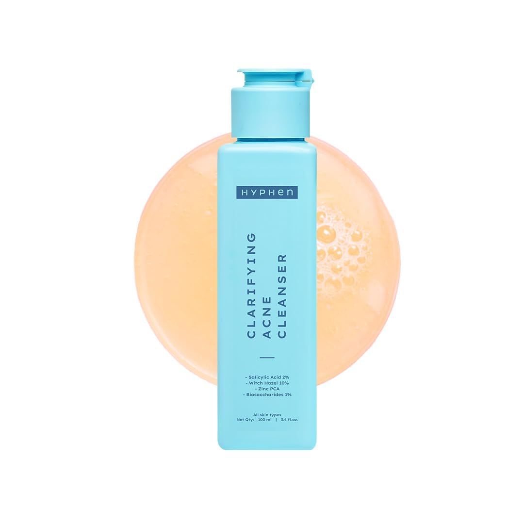 Hyphen Clarifying Acne Face Wash for Women & Men - 2% Salicylic Acid, Zinc PCA & 10% Witch Hazel Cleanser for Acne-Prone Skin - 100ml | Daily Deep Cleansing & Oil Control for Clear, Healthy Skin