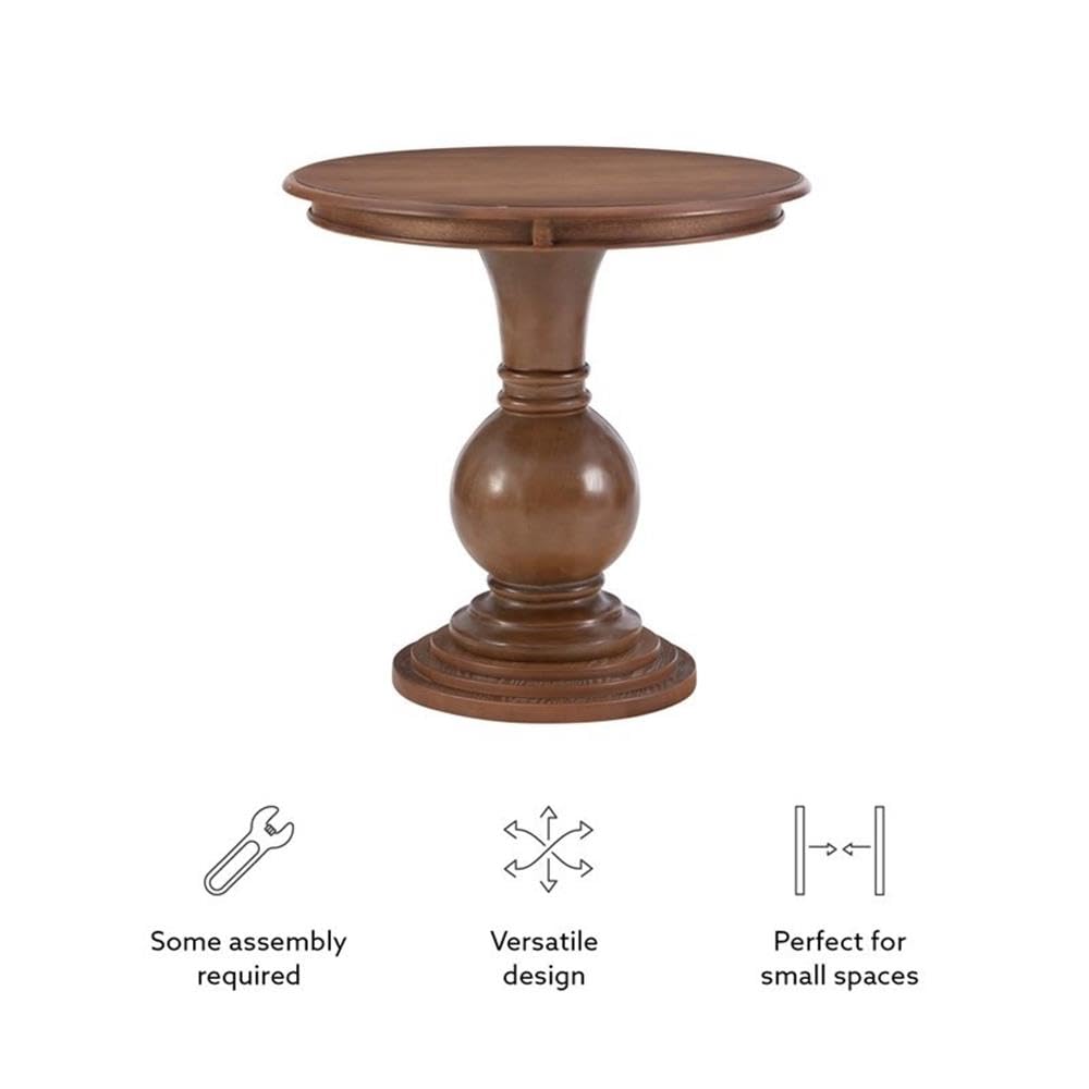 Powell Furniture Linon Aspen Round Wood Accent Table - Natural Finish Side Table for Living Room, Bedroom & Office Decor
