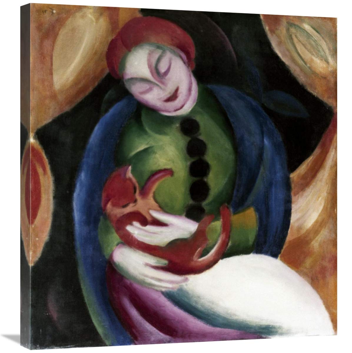 30 Inch Franz Marc Girl with a Cat Art Print - Premium Canvas Wall Decor for Living Room, Bedroom & Office - Famous German Expressionist Painting Reproduction