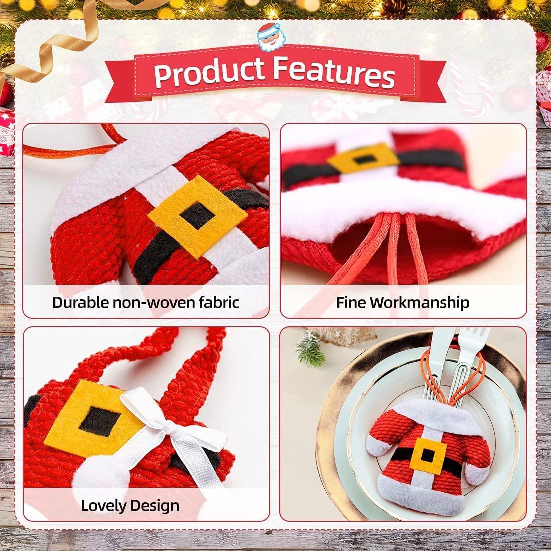 MSQ 4-Piece Christmas Knife and Fork Covers Set - Festive Red Snowman Pants Design for Holiday Table Decor - Perfect for Christmas Dinner, Xmas Party, Thanksgiving & Winter Celebrations