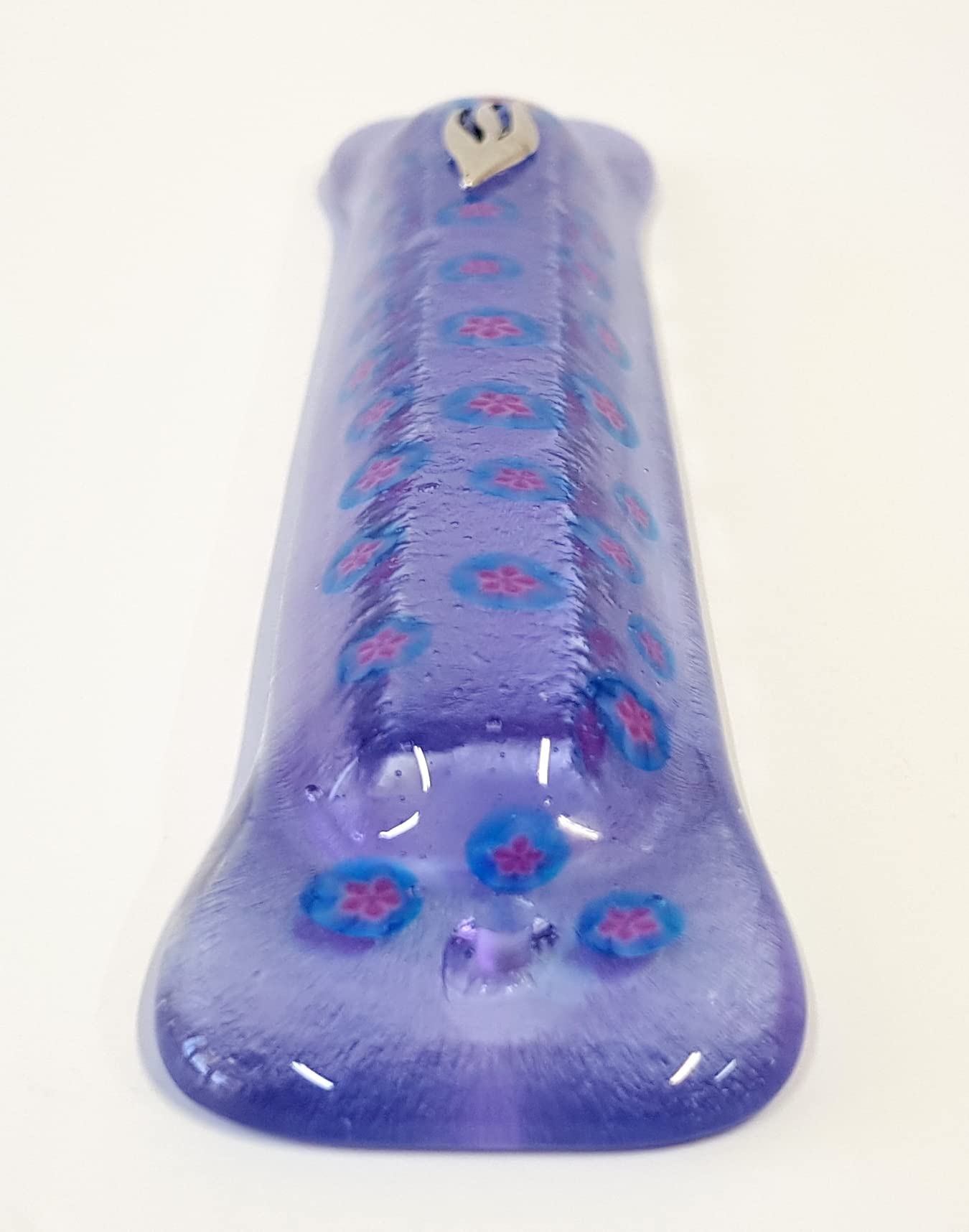 Elegant Clear Purple Fused Glass Mezuzah Case with Floral Design - Handmade Judaica Home Decor, Perfect Jewish Housewarming Gift for New Home Blessings & Spiritual Protection