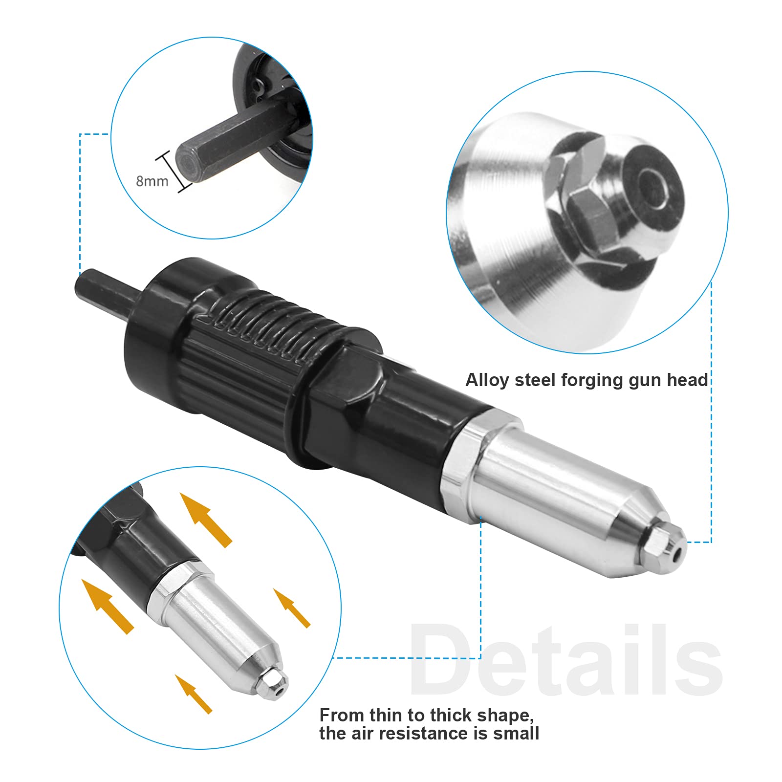 Heavy Duty Pop Rivet Gun Kit - Cordless Rivet Tool with Drill Attachment for Metal, Wood & Plastic - Perfect for DIY Projects, Auto Repair & Home Improvement