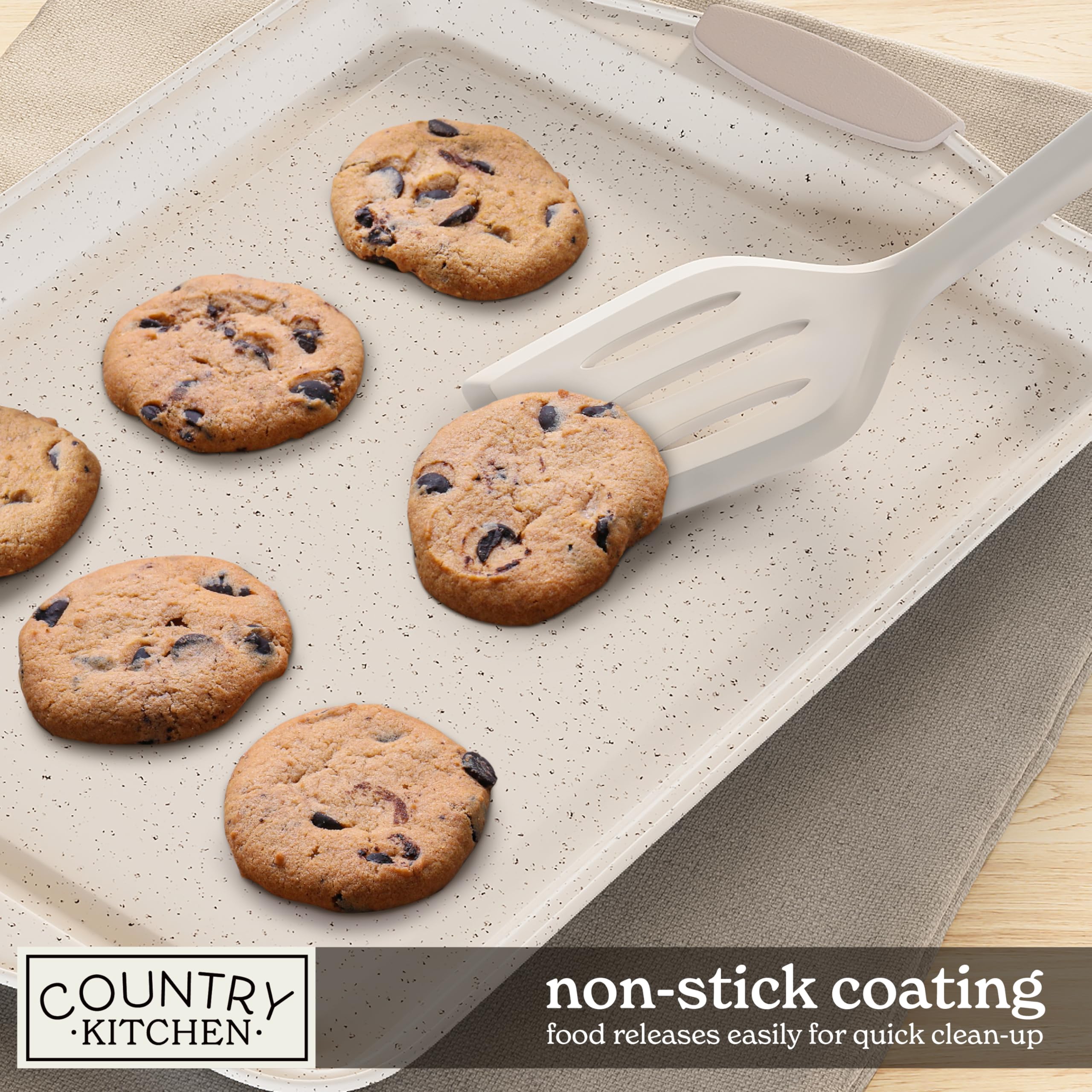 Nonstick Stackable Bakeware Set - 10-Piece Durable Country Kitchen Baking Pans with Easy Release, Cream Color - Perfect for Cakes, Cookies, Pies & Holiday Baking