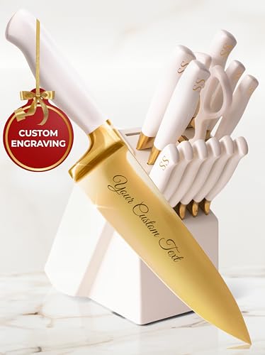 Customizable Off White Handle, Gold Blade & White Block