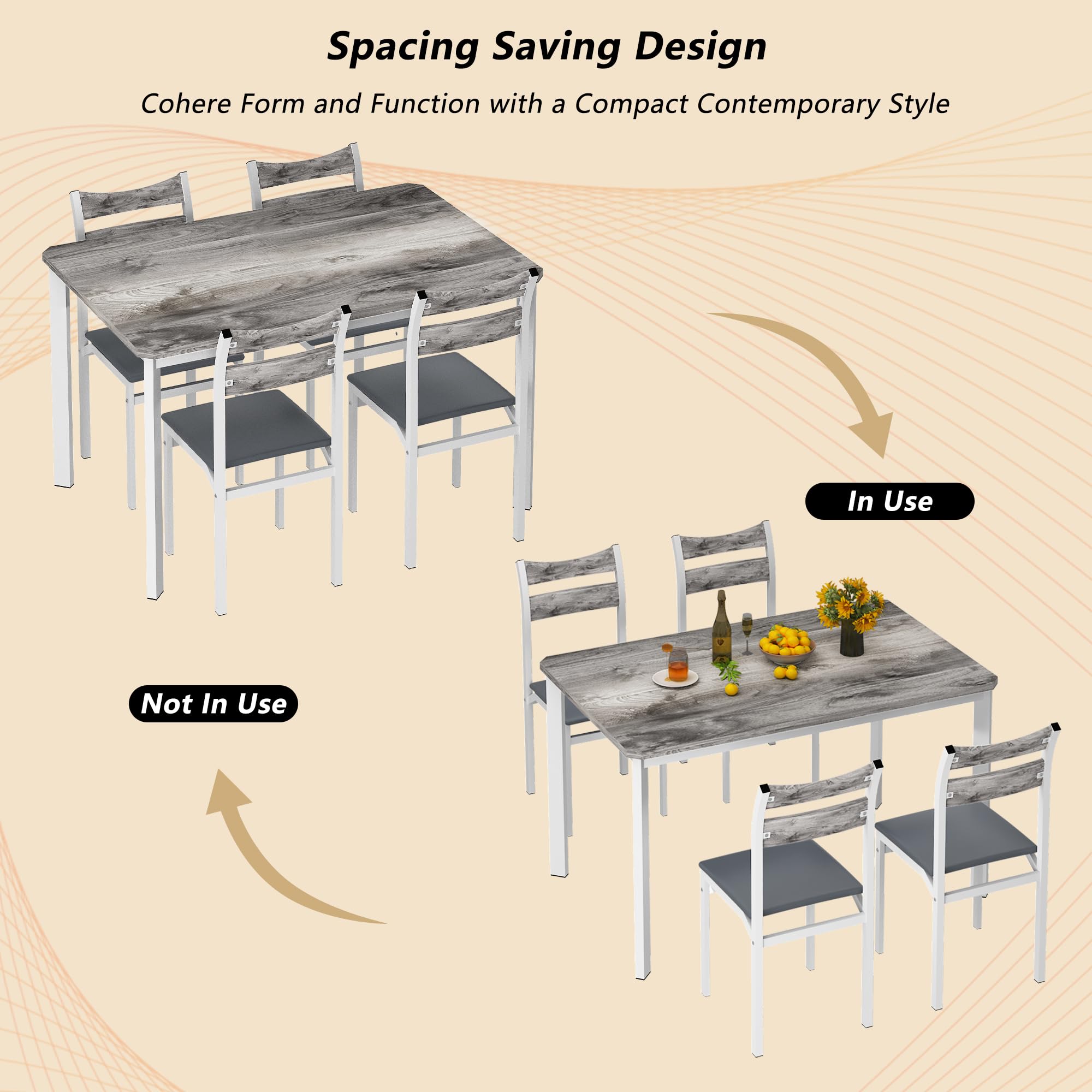 Modern 5-Piece Dining Table Set for 4 with 43.3
