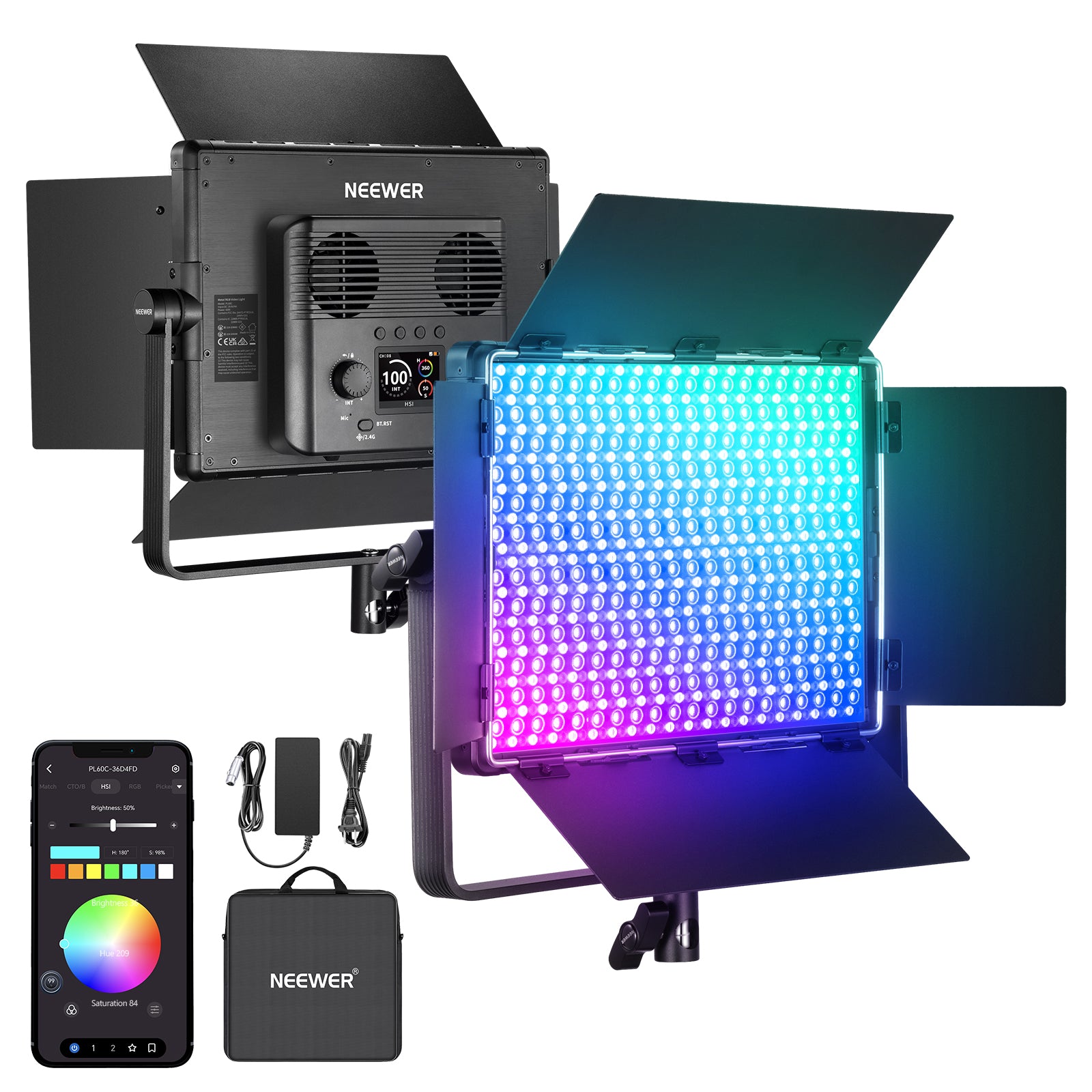 NEEWER PL60C RGB LED Video Light Panel - 5600K Bi-Color, 360° Full Color, Dimmable for YouTube, TikTok, Vlogging, Photography, Studio Lighting (Perfect for Live Streaming & Content Creation)