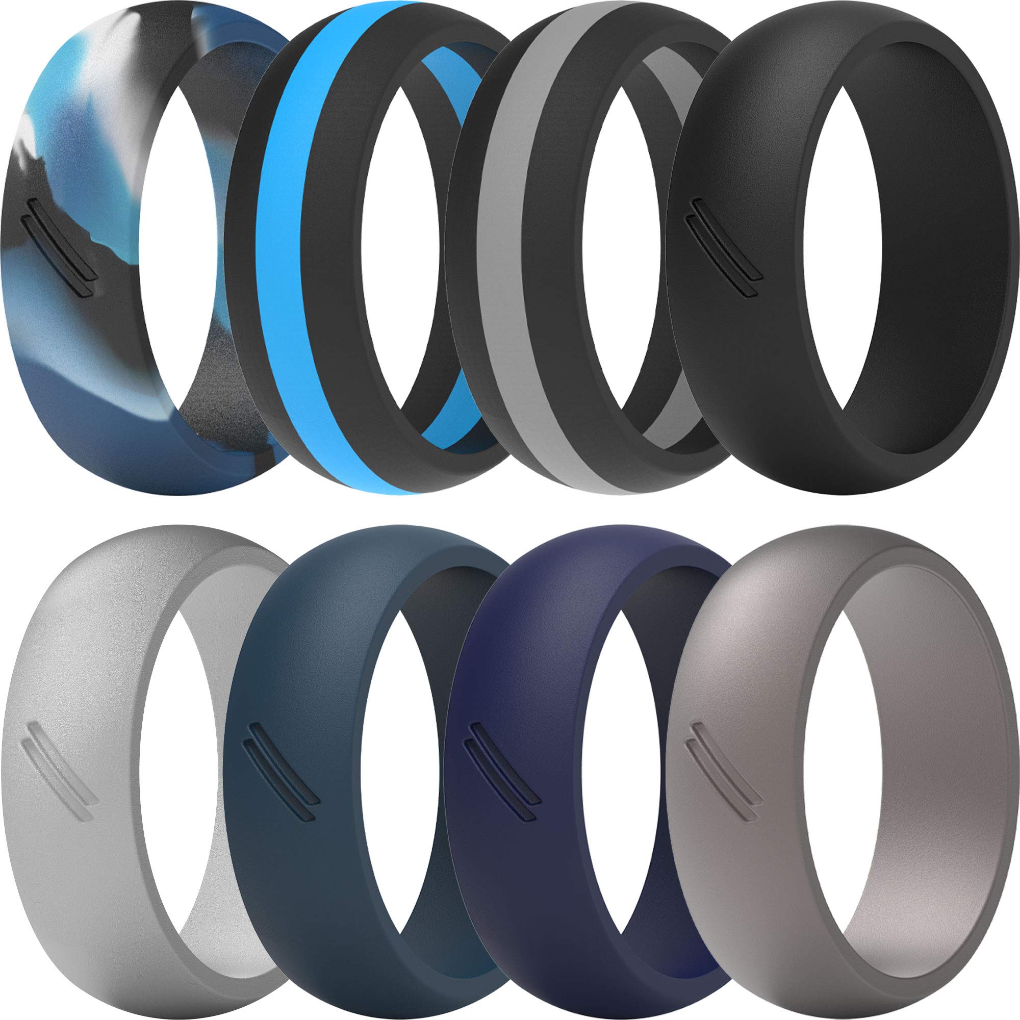 ThunderFit Silicone Wedding Rings for Men - 8 Pack Rubber Engagement Bands, 8.7mm Wide & 2.5mm Thick - Durable, Comfortable Alternative Metal Rings for Active Lifestyle, Gym, Sports, Travel & Outdoor Activities