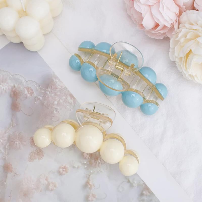 SHIDARA 2 Pack Acrylic Pearl Hair Clips for Women & Teens - Elegant Hair Claw Clips for Thick & Thin Hair - Perfect for Daily Wear, Weddings & Special Occasions (Multicolor)