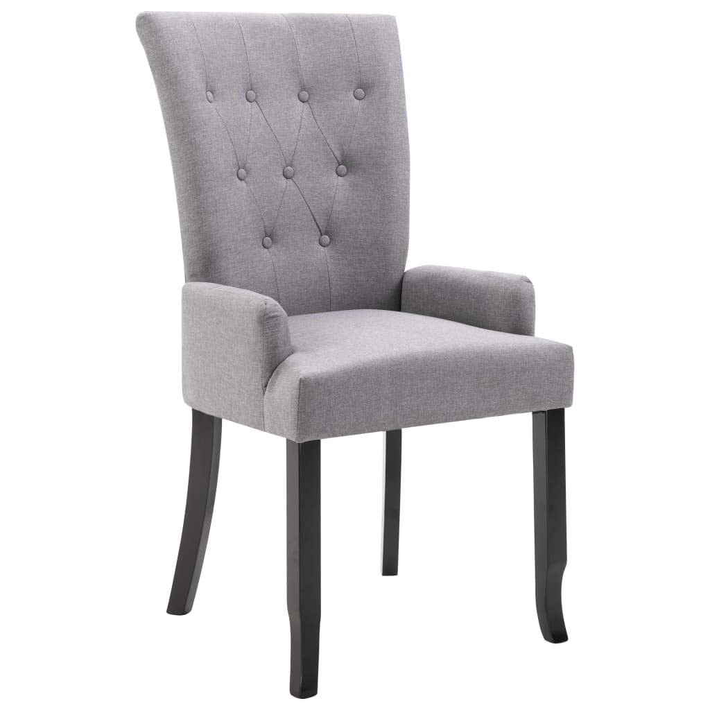 Light Grey Fabric Dining Chairs with Armrests & Solid Wood Legs - Button Tufted Upholstered Side Chairs for Kitchen, Dining Room, Breakfast Nook | Comfortable Accent Seating for Family Meals & Entertaining